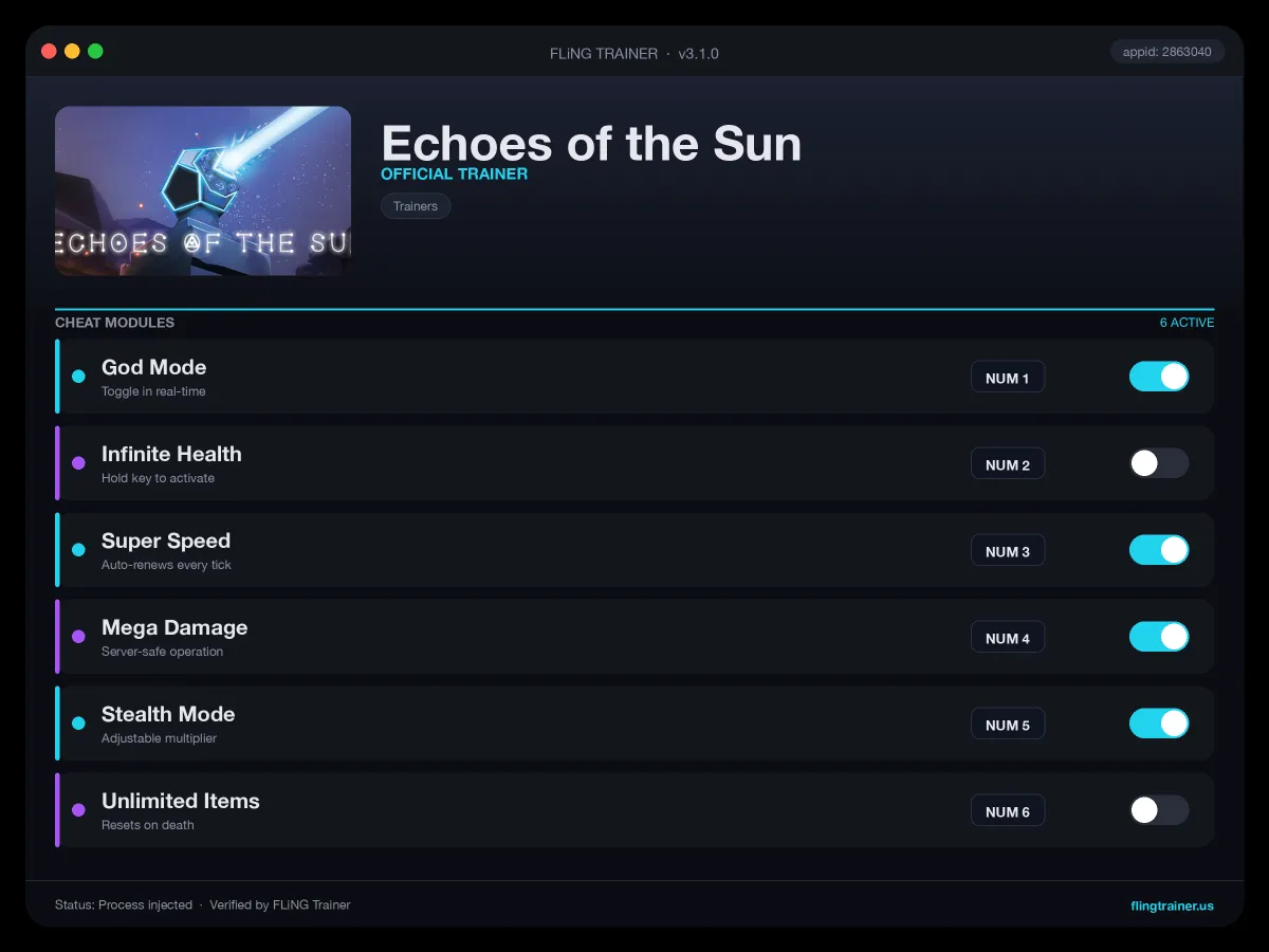 Echoes of the Sun Trainer interface