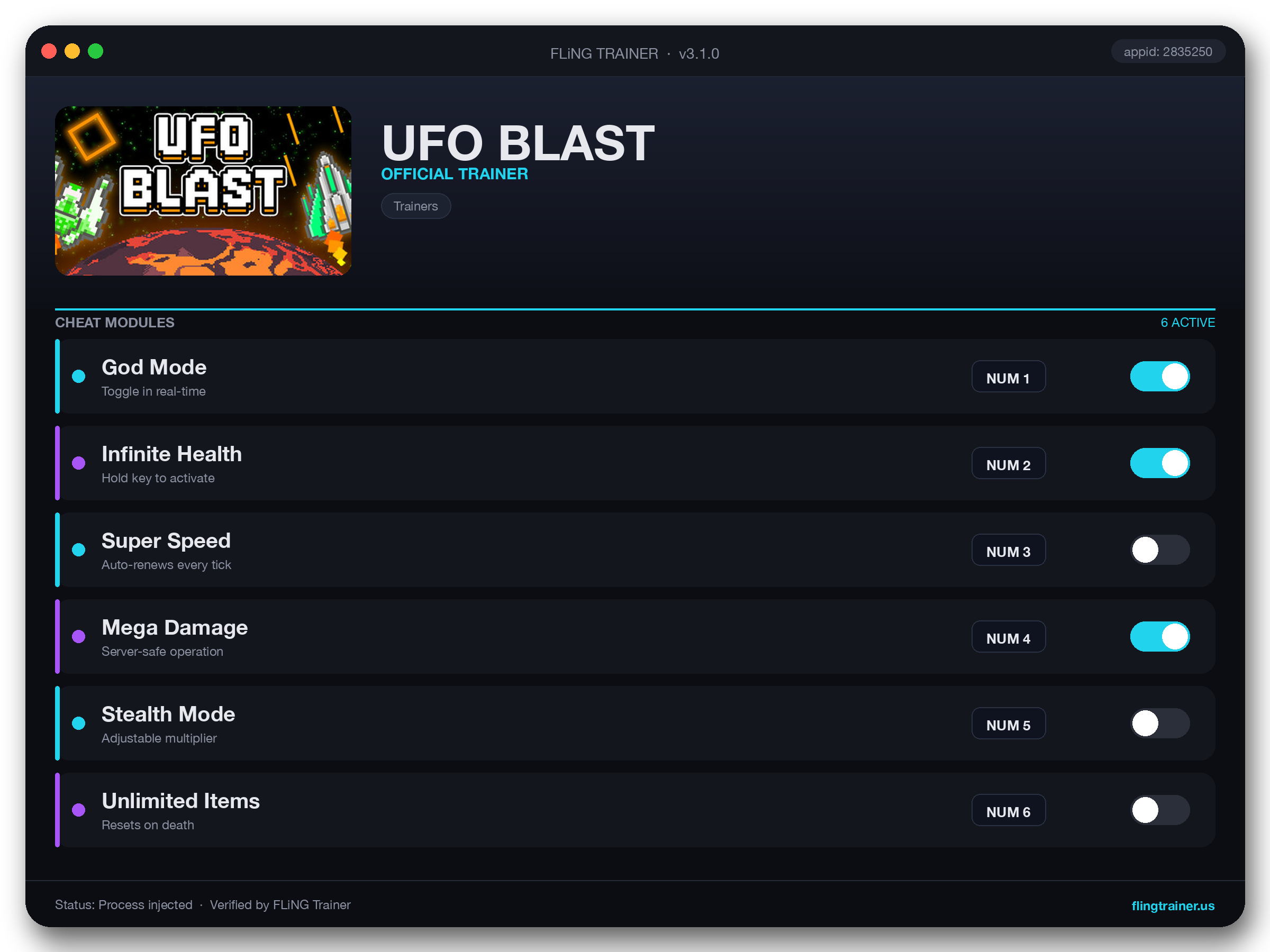 UFO BLAST Trainer interface