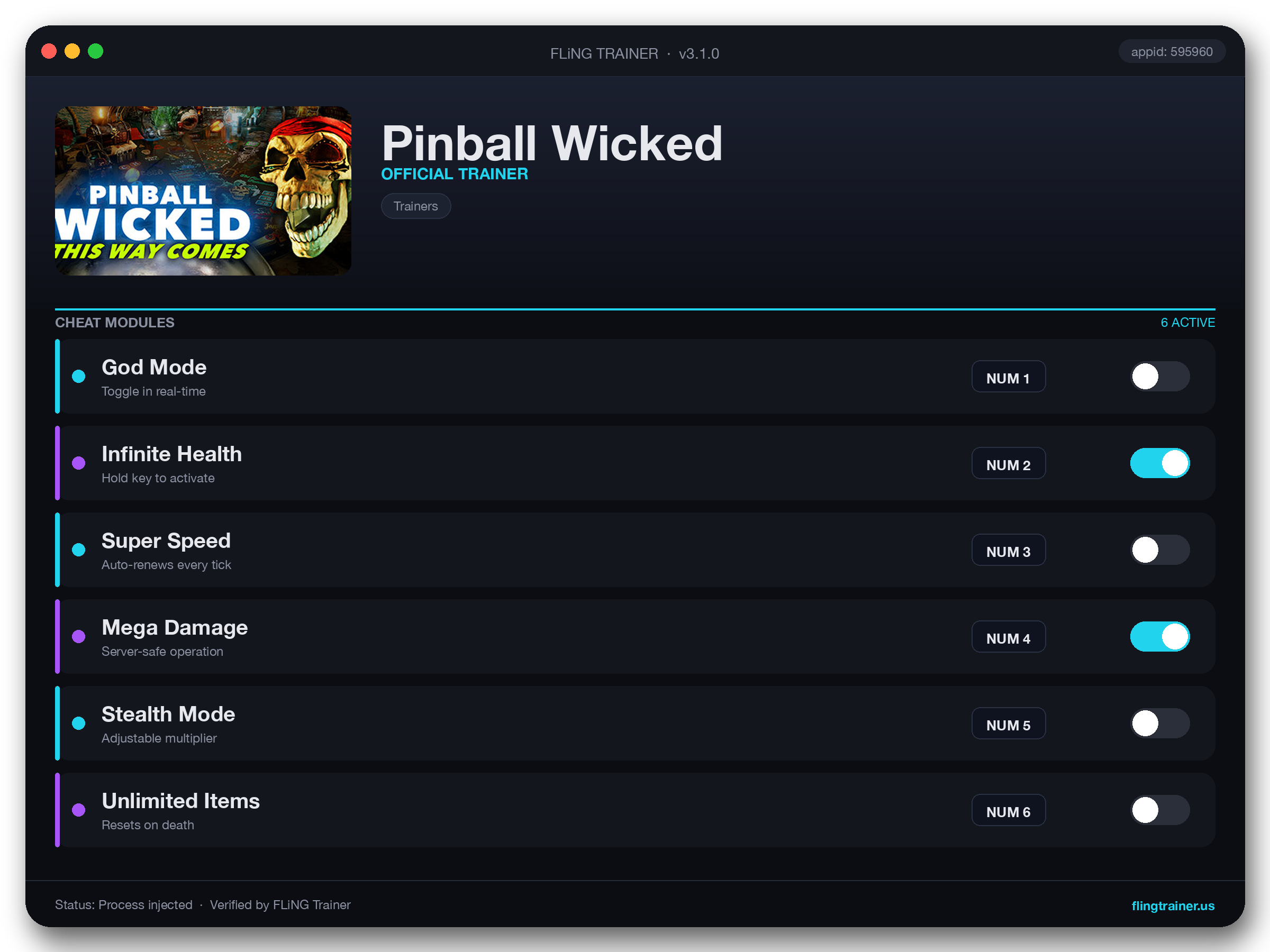 Pinball Wicked Trainer interface
