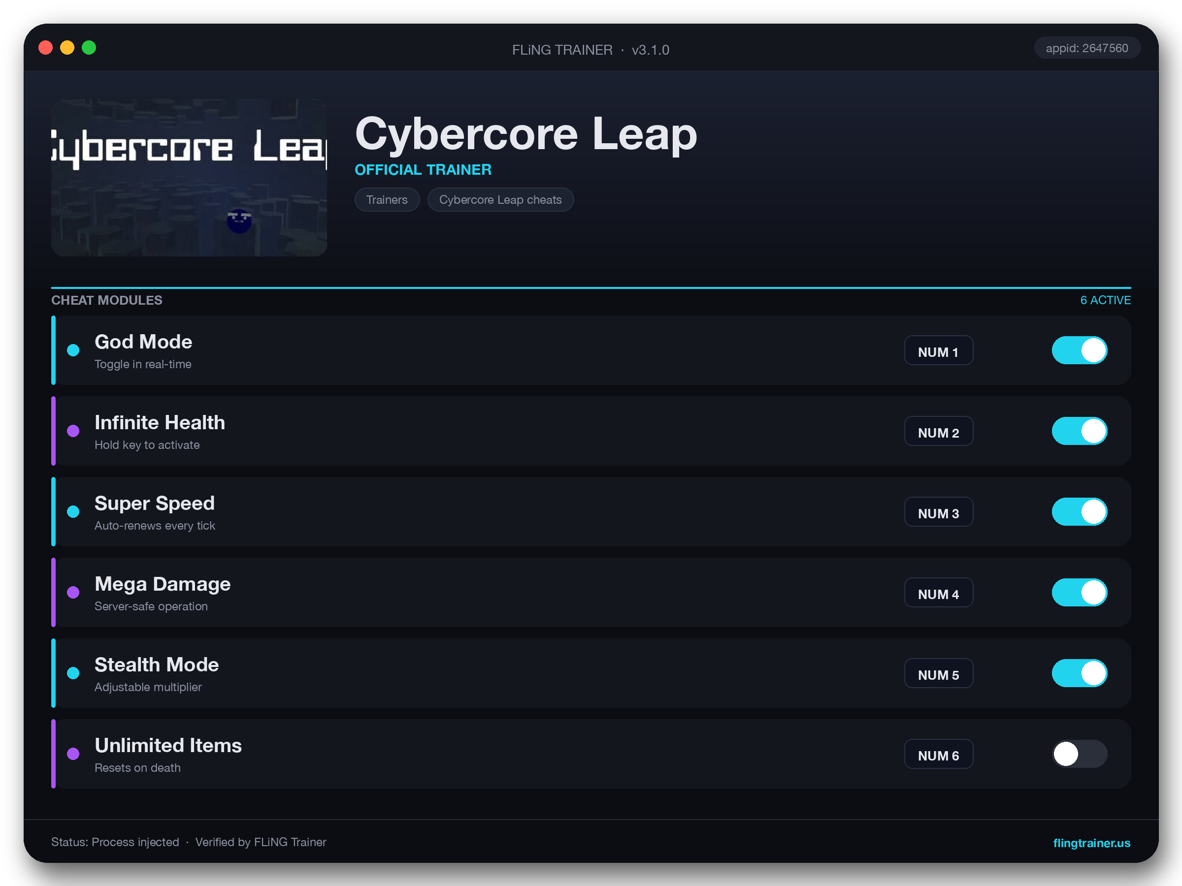 Cybercore Leap Trainer interface