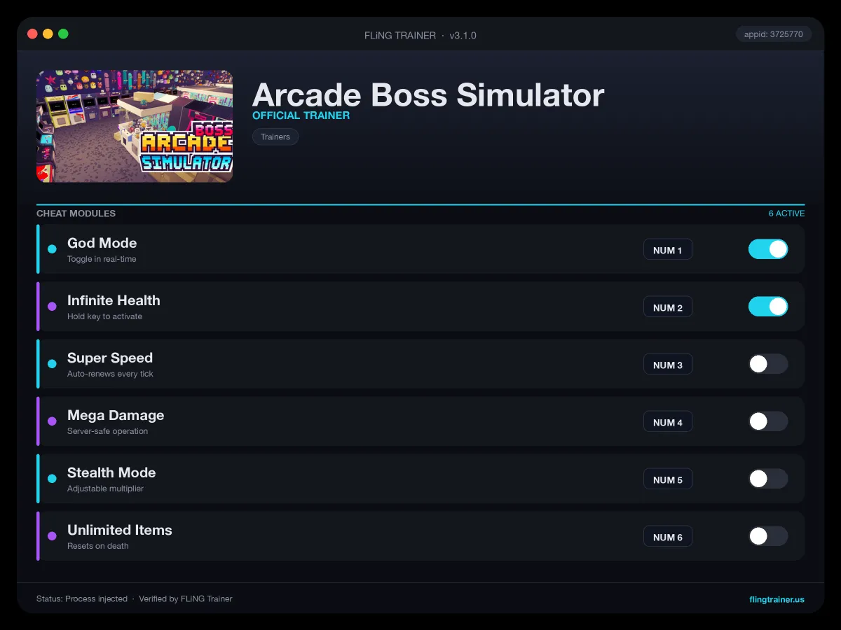 Arcade Boss Simulator Trainer interface