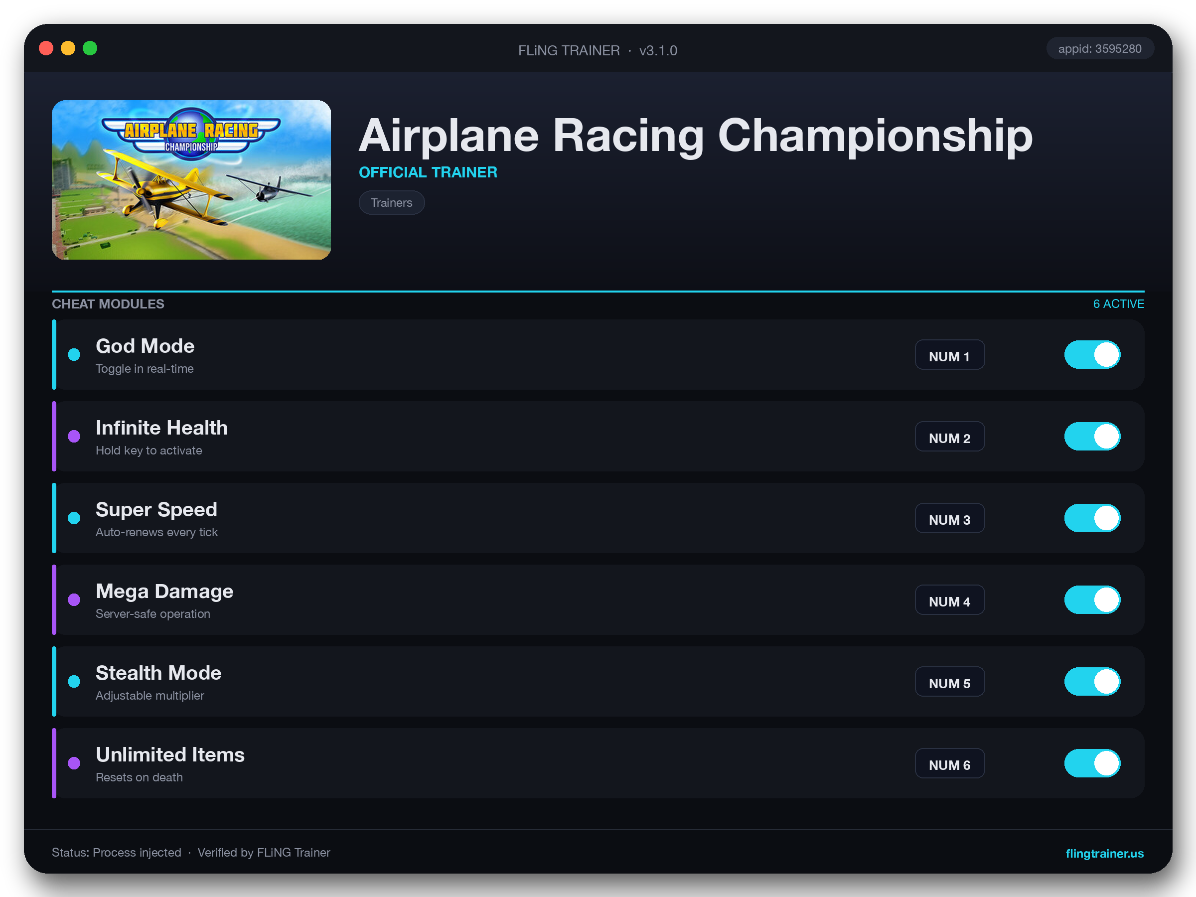 Airplane Racing Championship Trainer interface