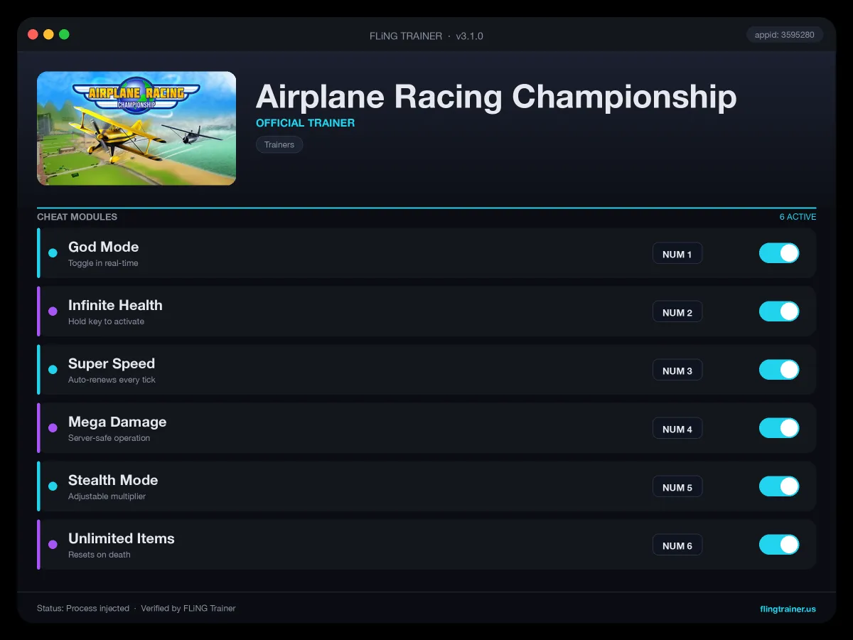Airplane Racing Championship Trainer interface