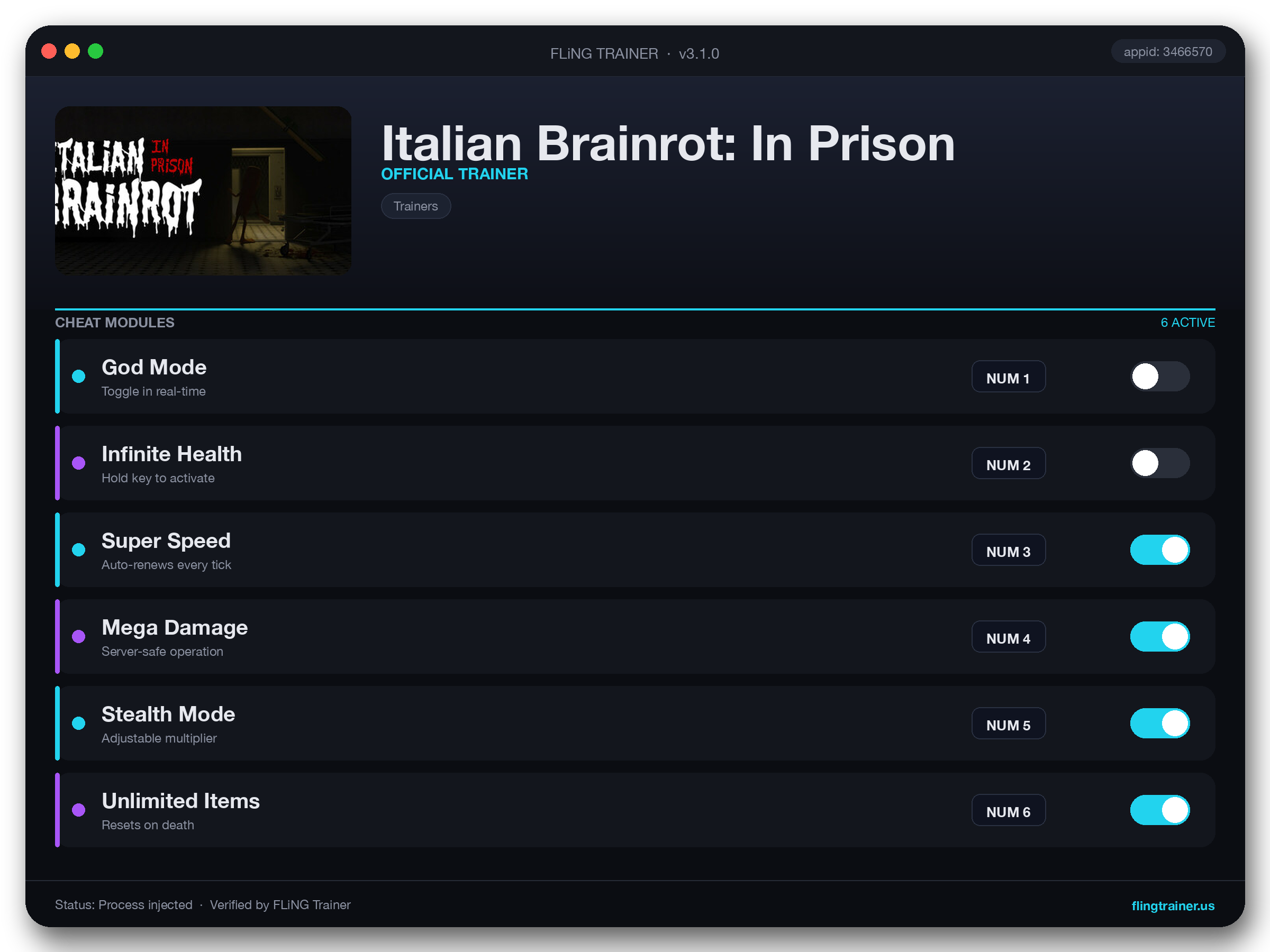 Italian Brainrot: In Prison Trainer interface