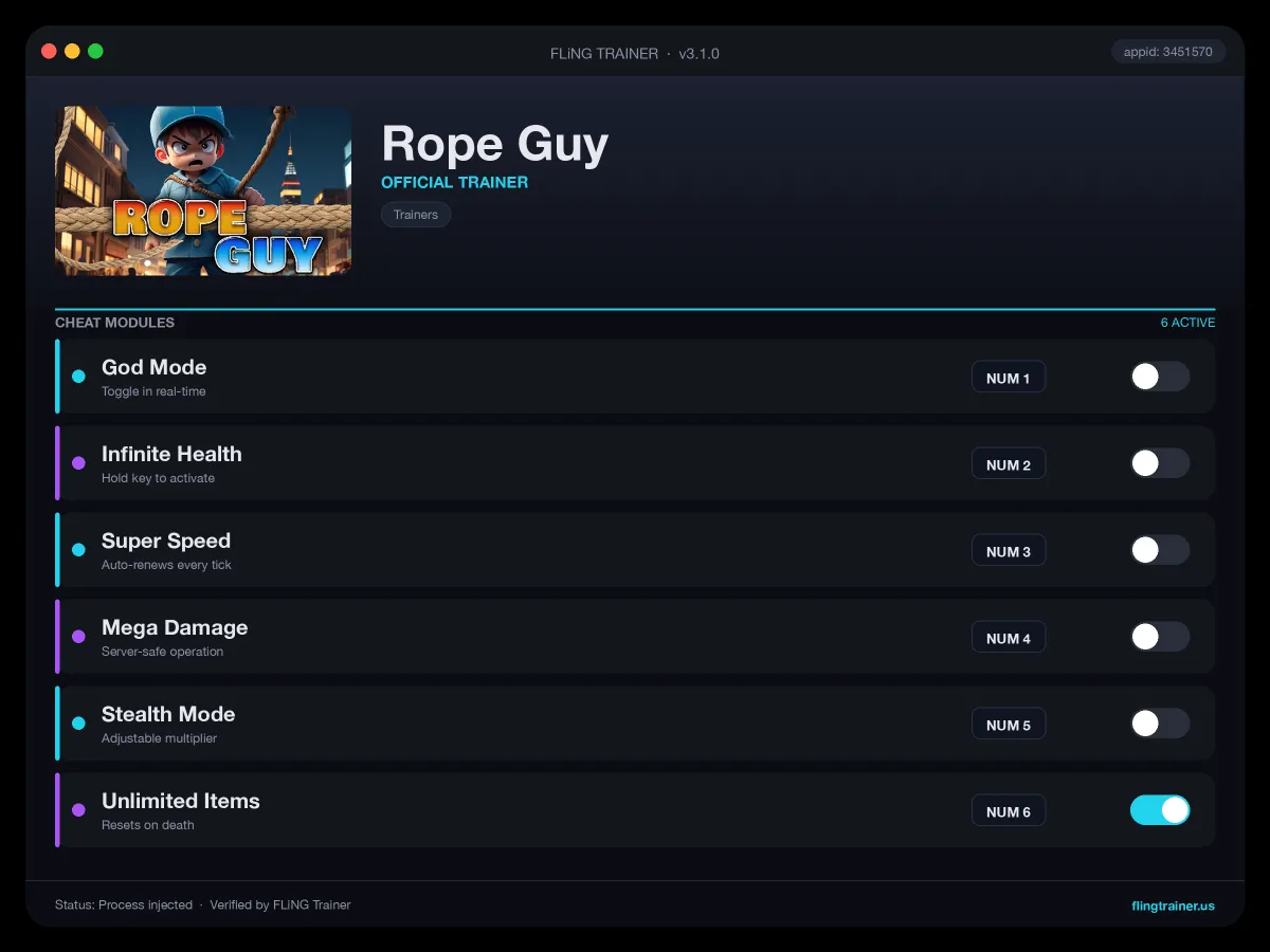 Rope Guy Trainer interface