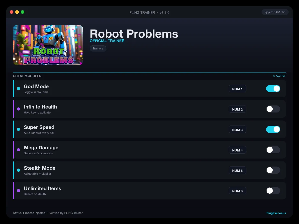 Robot Problems Trainer interface