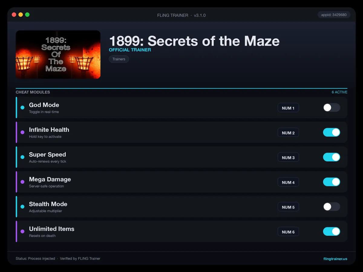 1899: Secrets of the Maze Trainer interface