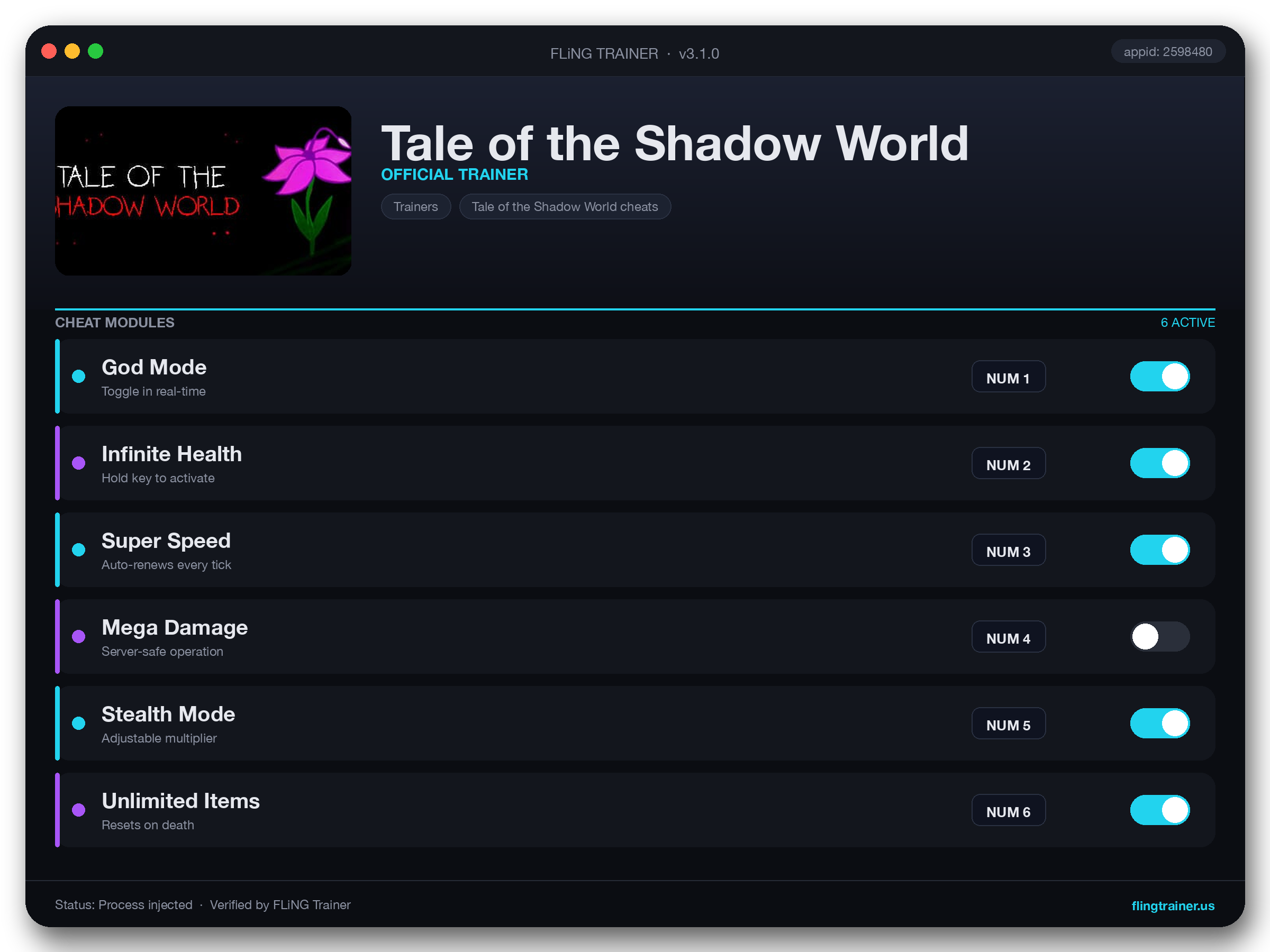 Tale of the Shadow World Trainer interface