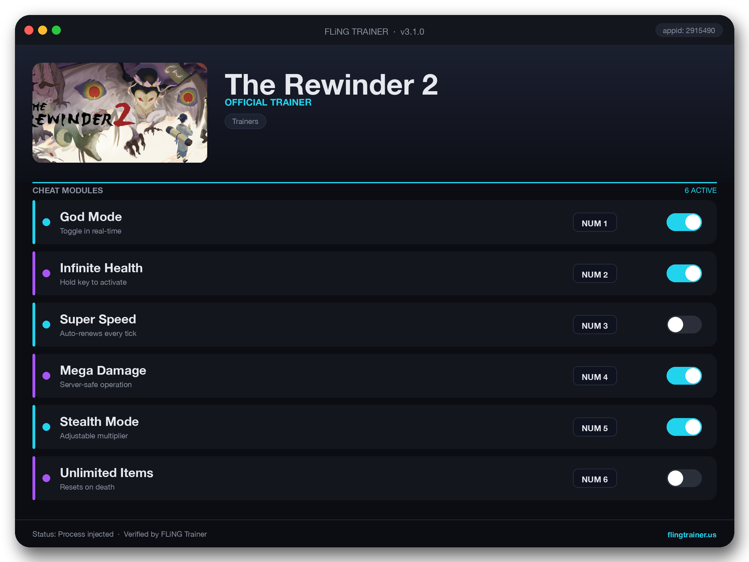 The Rewinder 2 Trainer interface