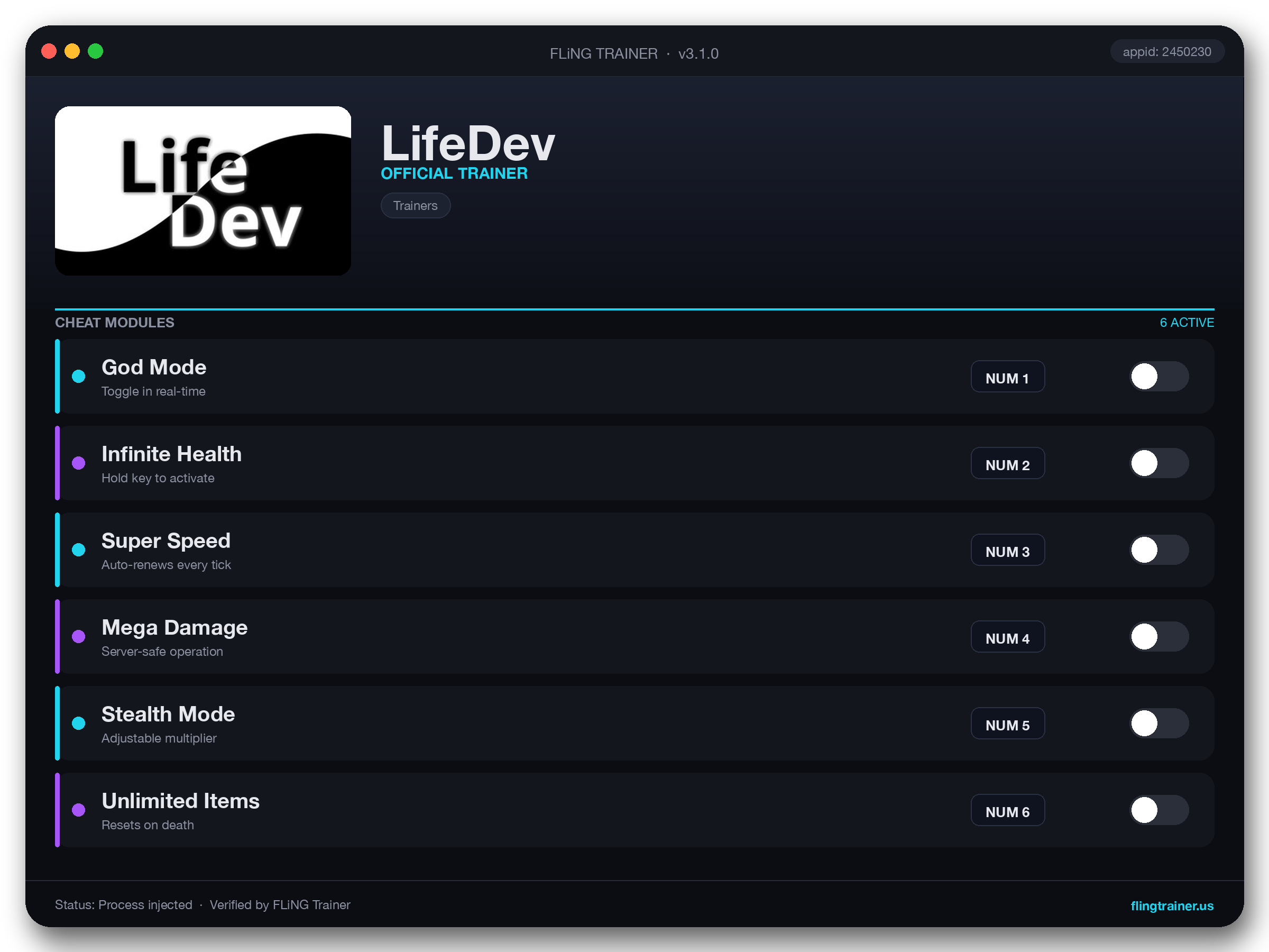 LifeDev Trainer interface