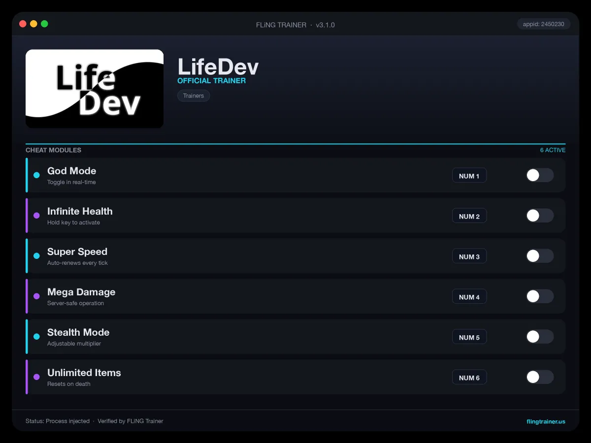 LifeDev Trainer interface