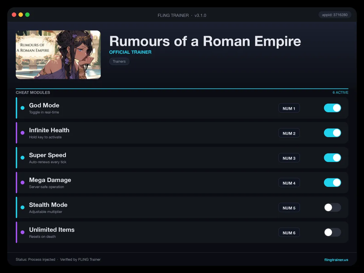 Rumours of a Roman Empire Trainer interface