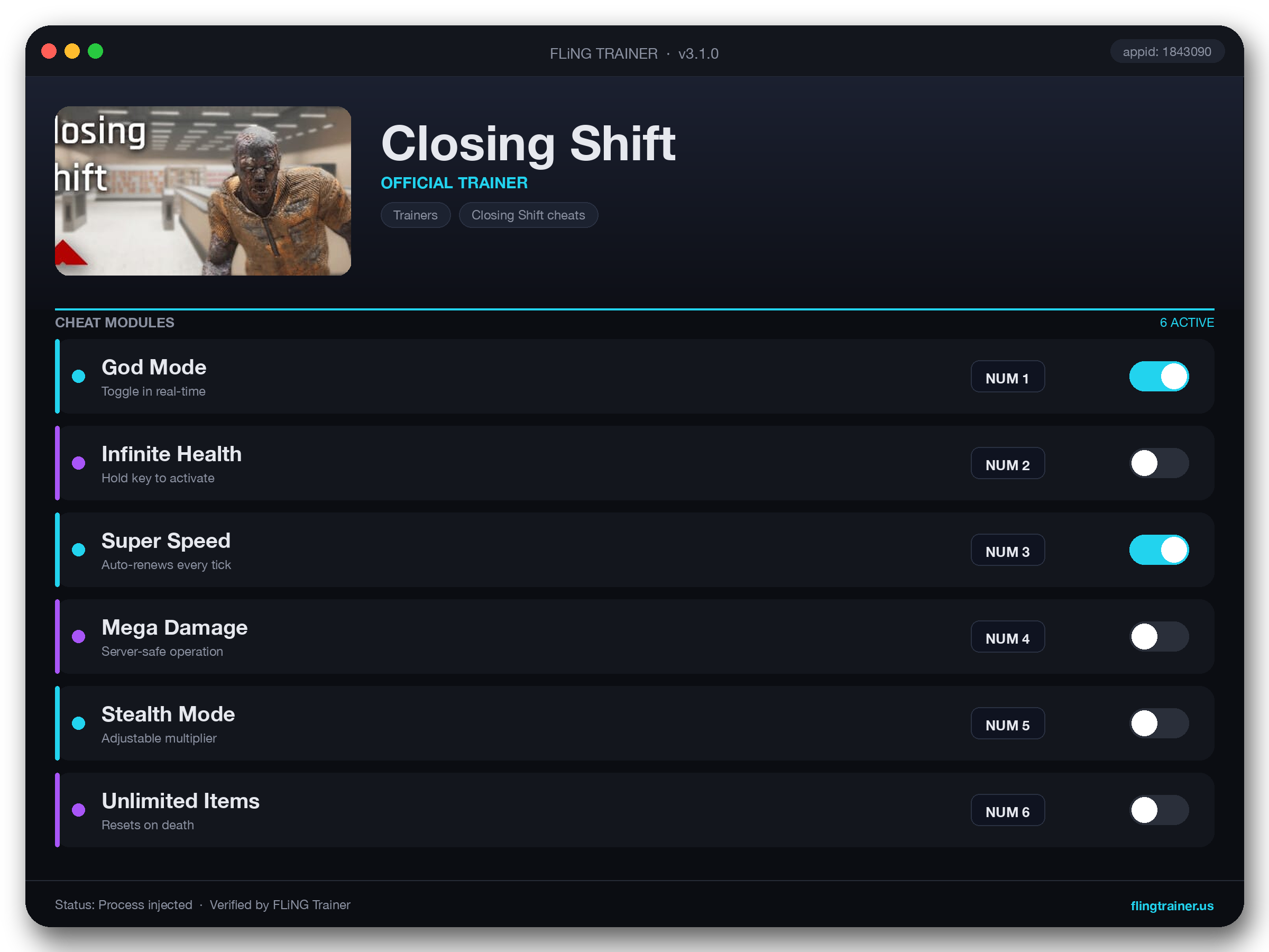 Closing Shift Trainer interface