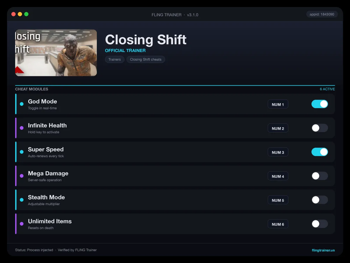 Closing Shift Trainer interface