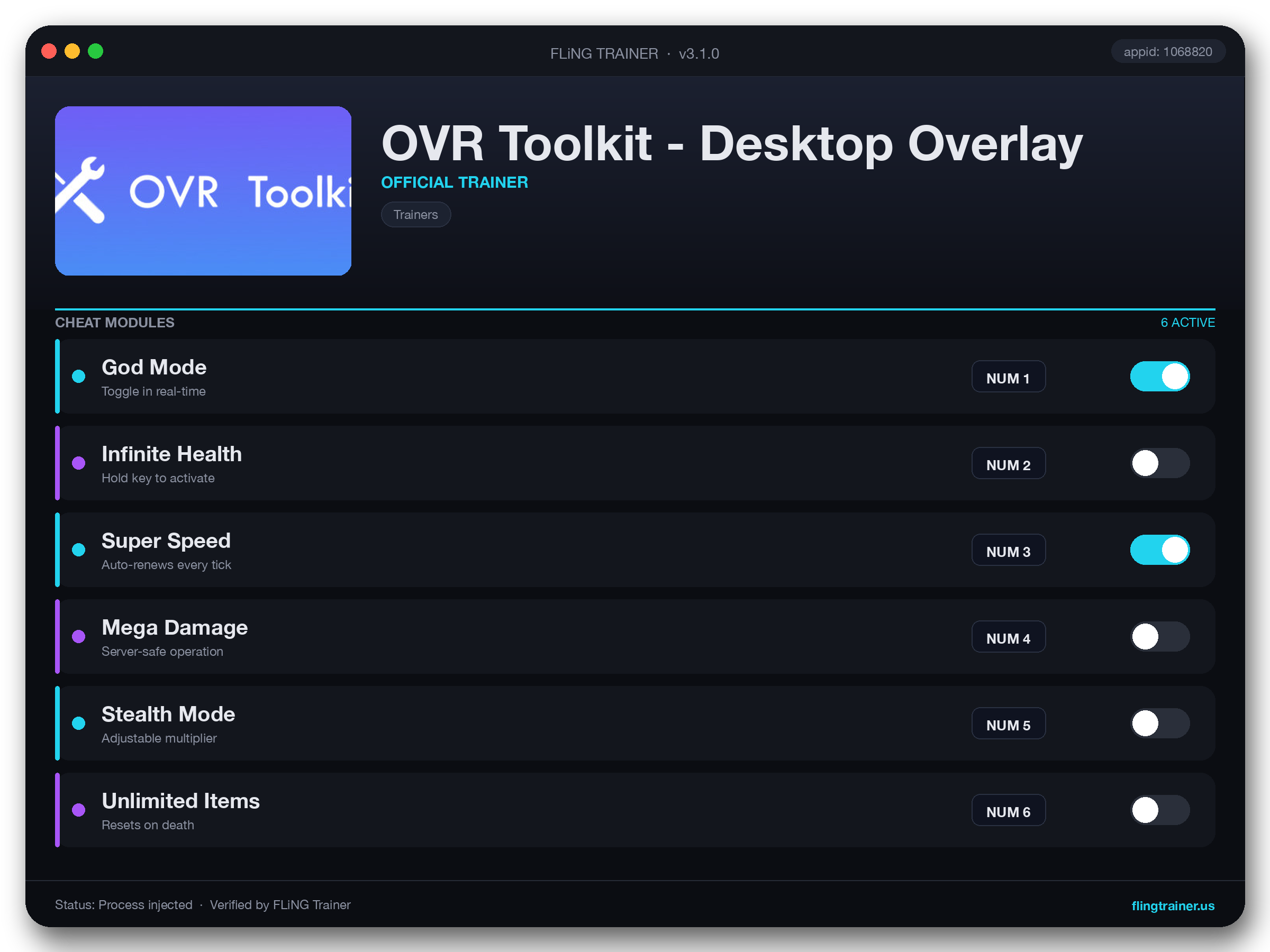 OVR Toolkit - Desktop Overlay Trainer interface