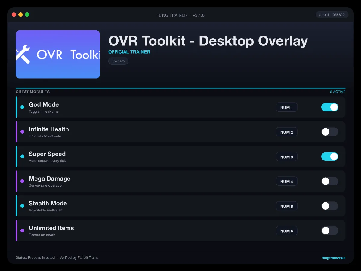 OVR Toolkit - Desktop Overlay Trainer interface