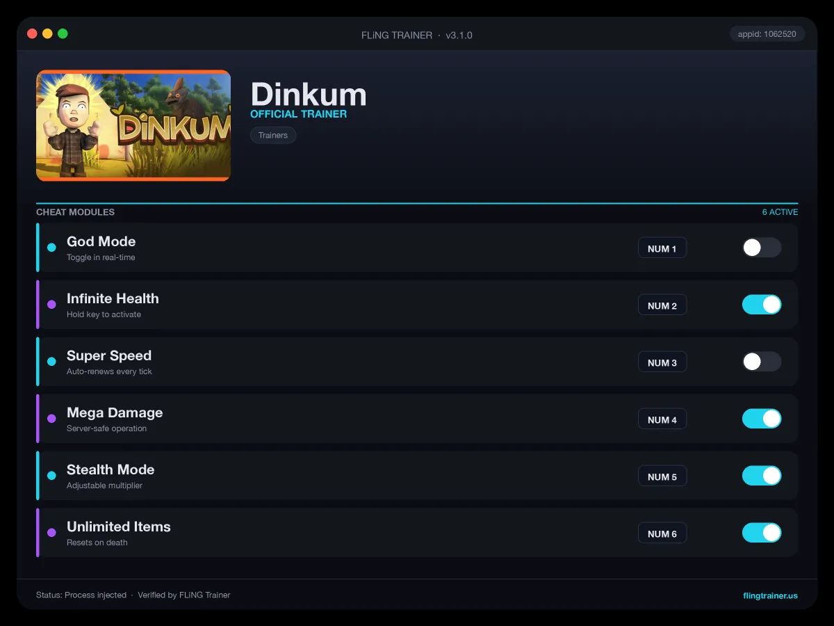 Dinkum Trainer interface