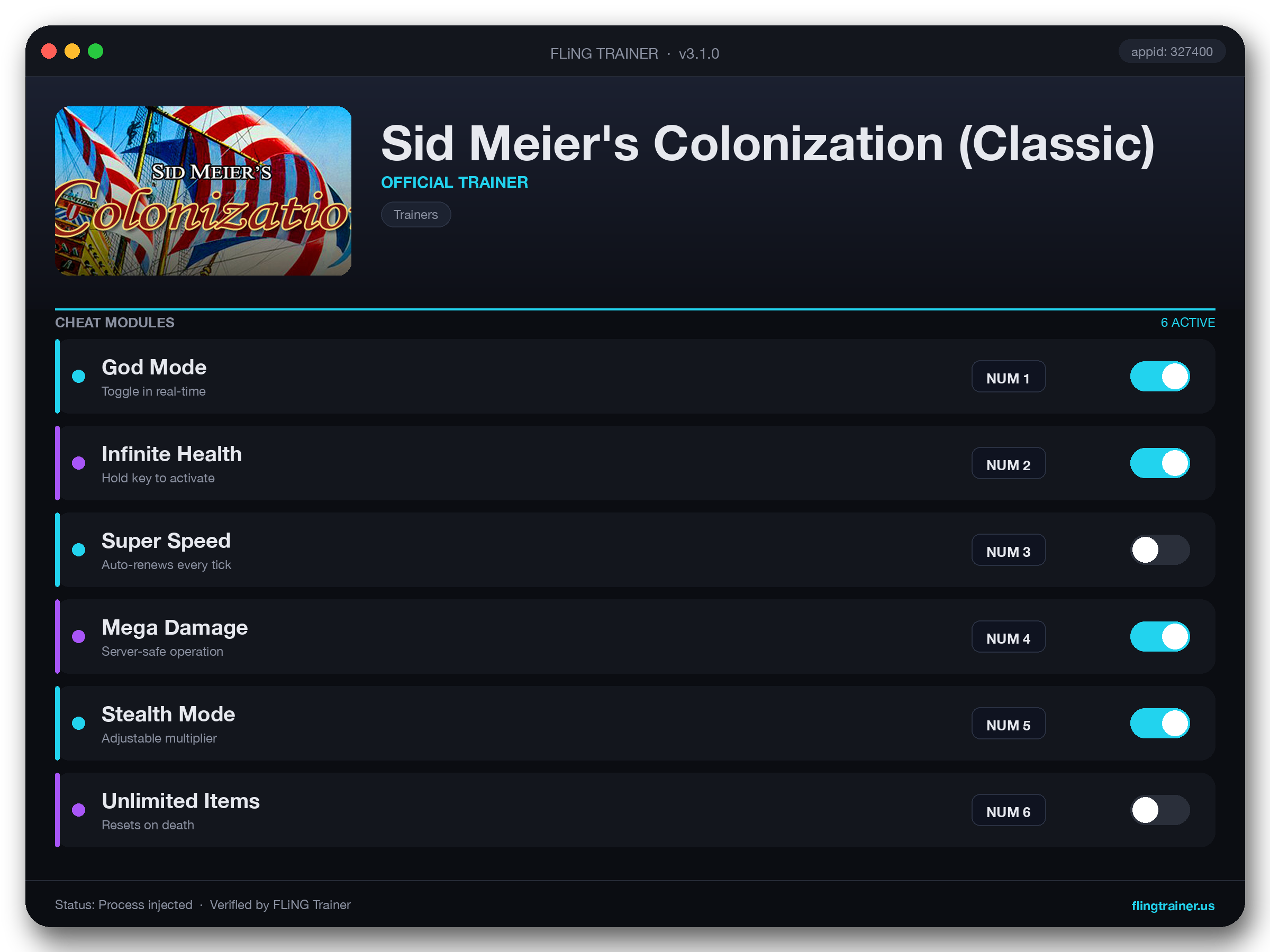 Sid Meier's Colonization (Classic) Trainer interface