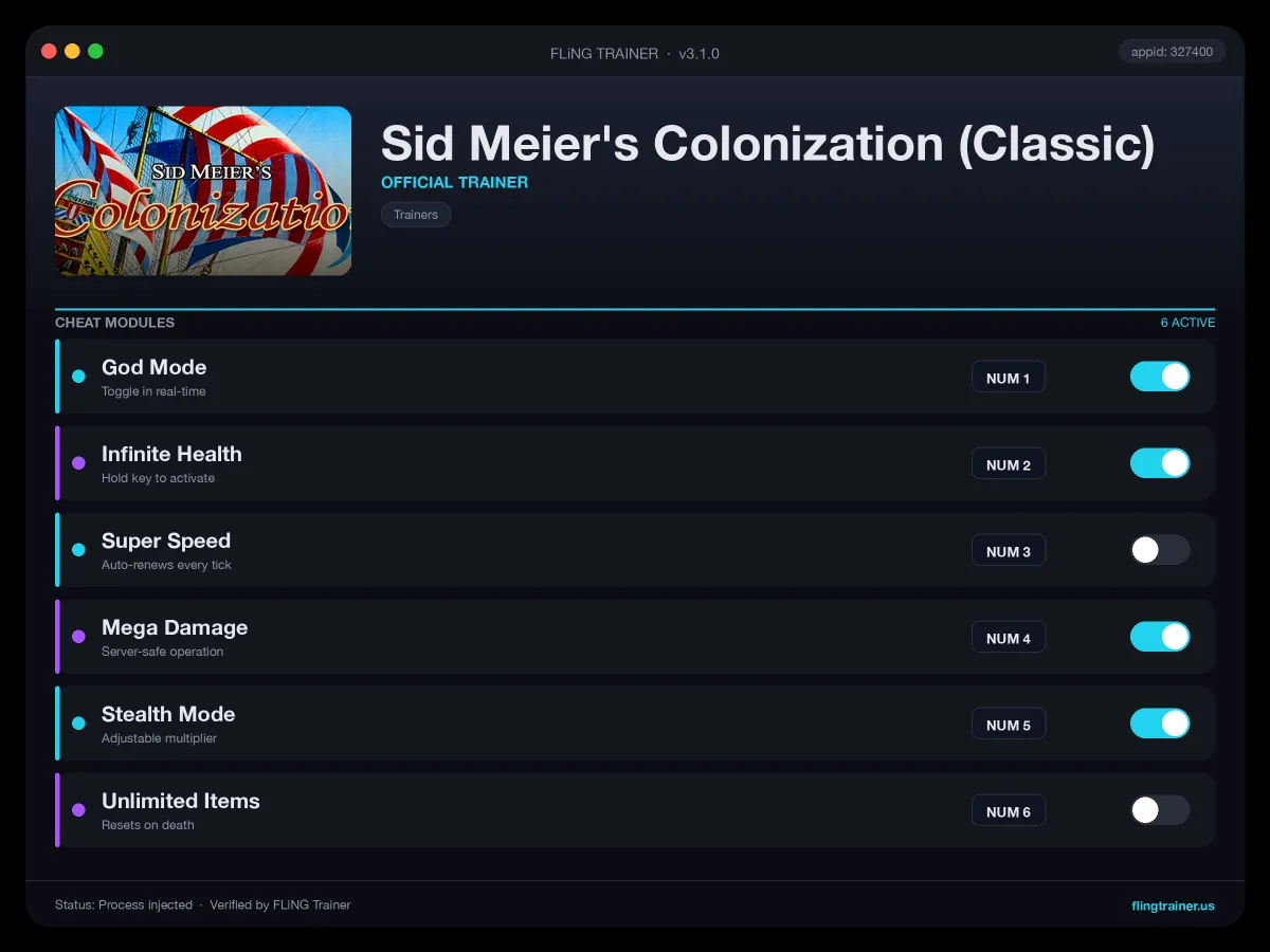 Sid Meier's Colonization (Classic) Trainer interface