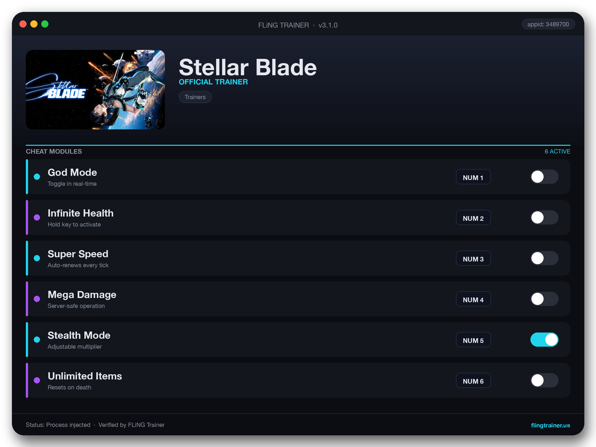 Stellar Blade Trainer interface