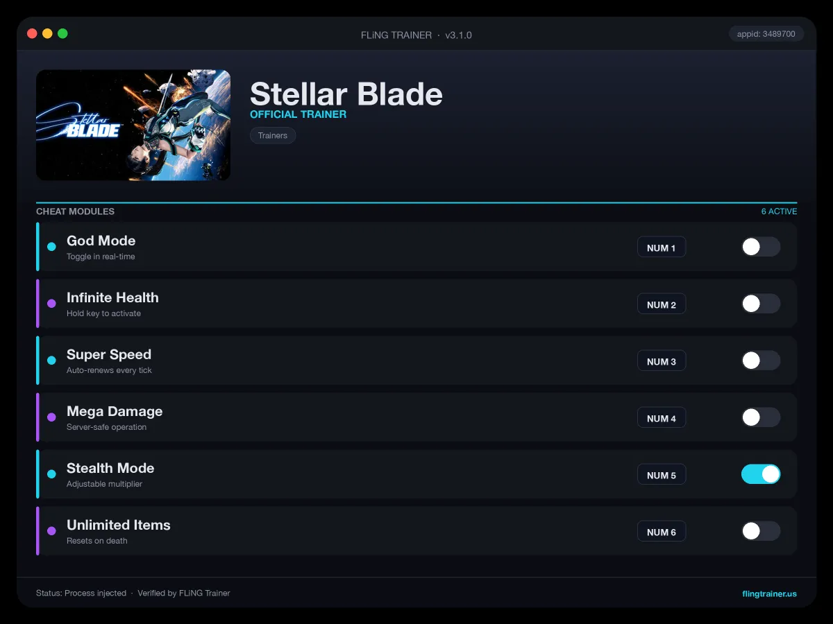 Stellar Blade Trainer interface