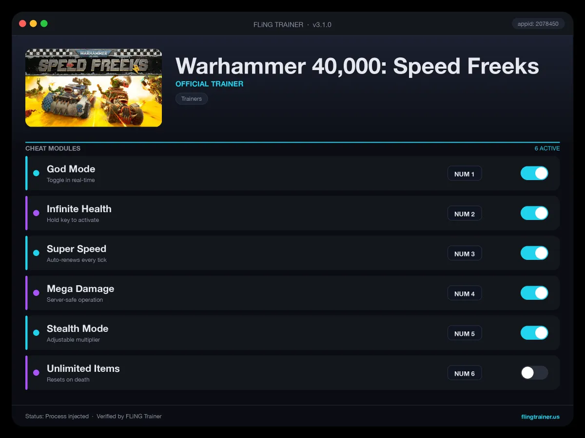 Warhammer 40,000: Speed Freeks Trainer interface