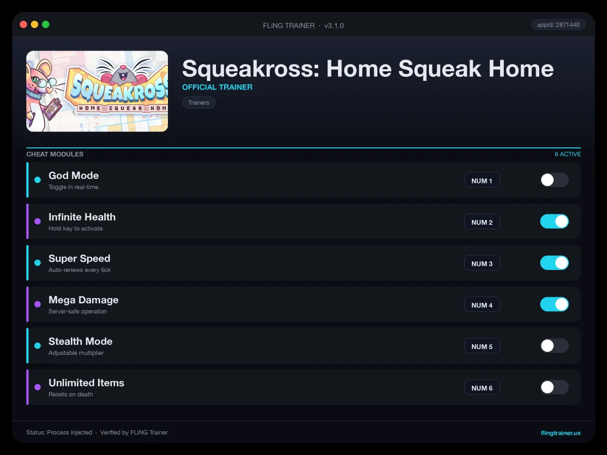 Squeakross: Home Squeak Home Trainer interface