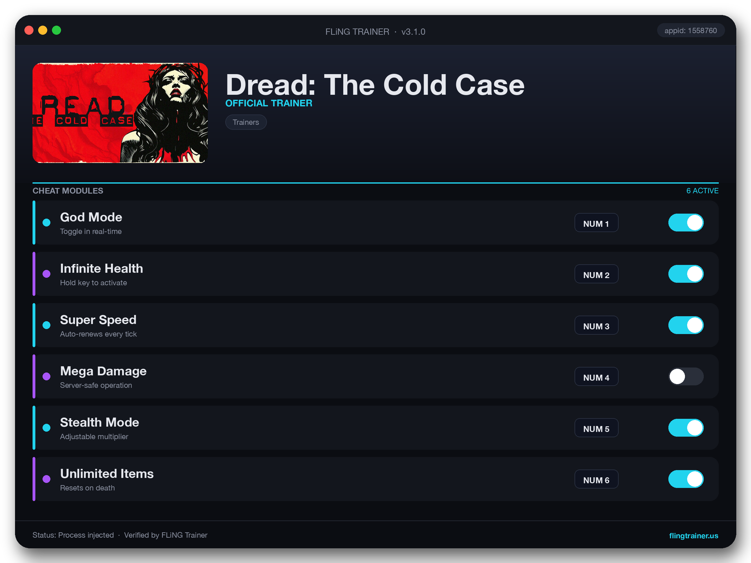 Dread: The Cold Case Trainer interface