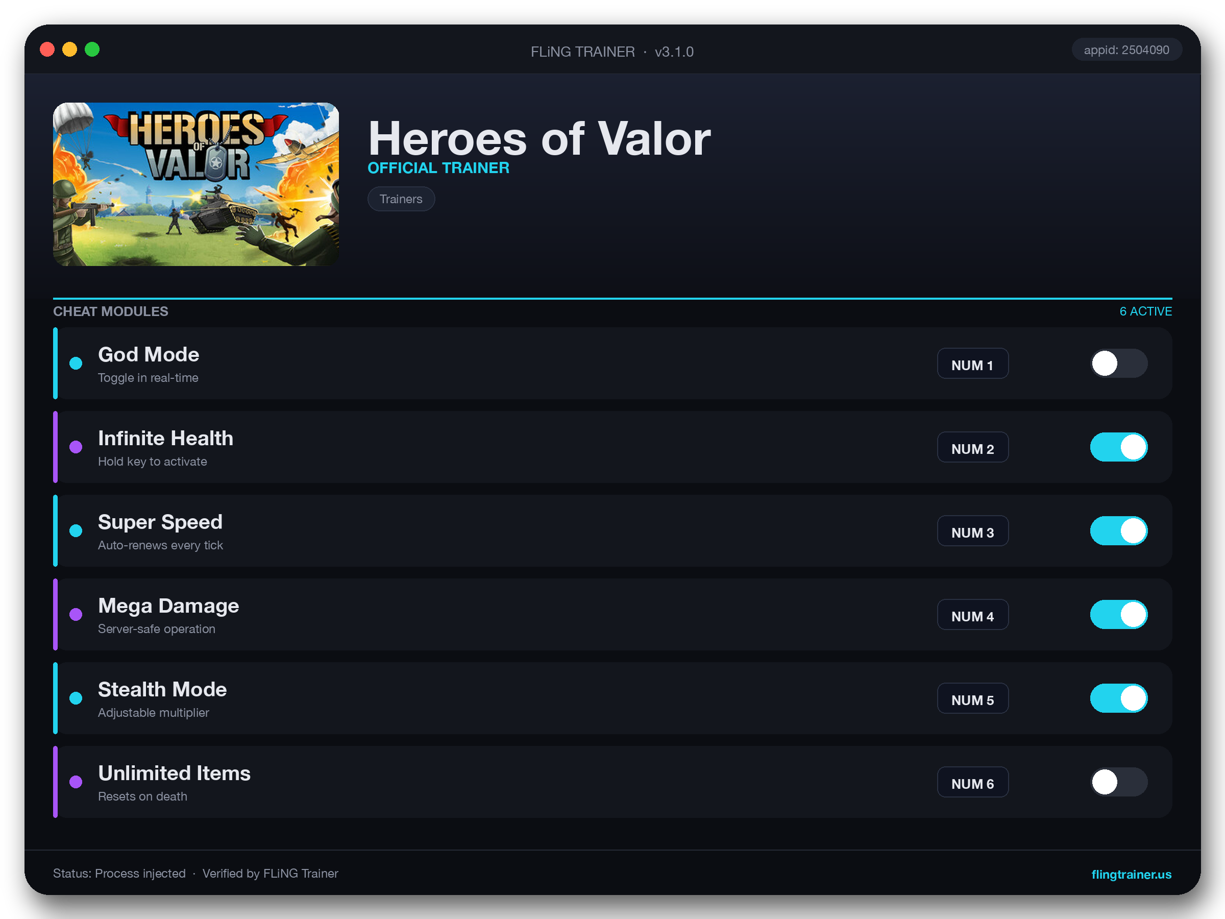 Heroes of Valor Trainer interface