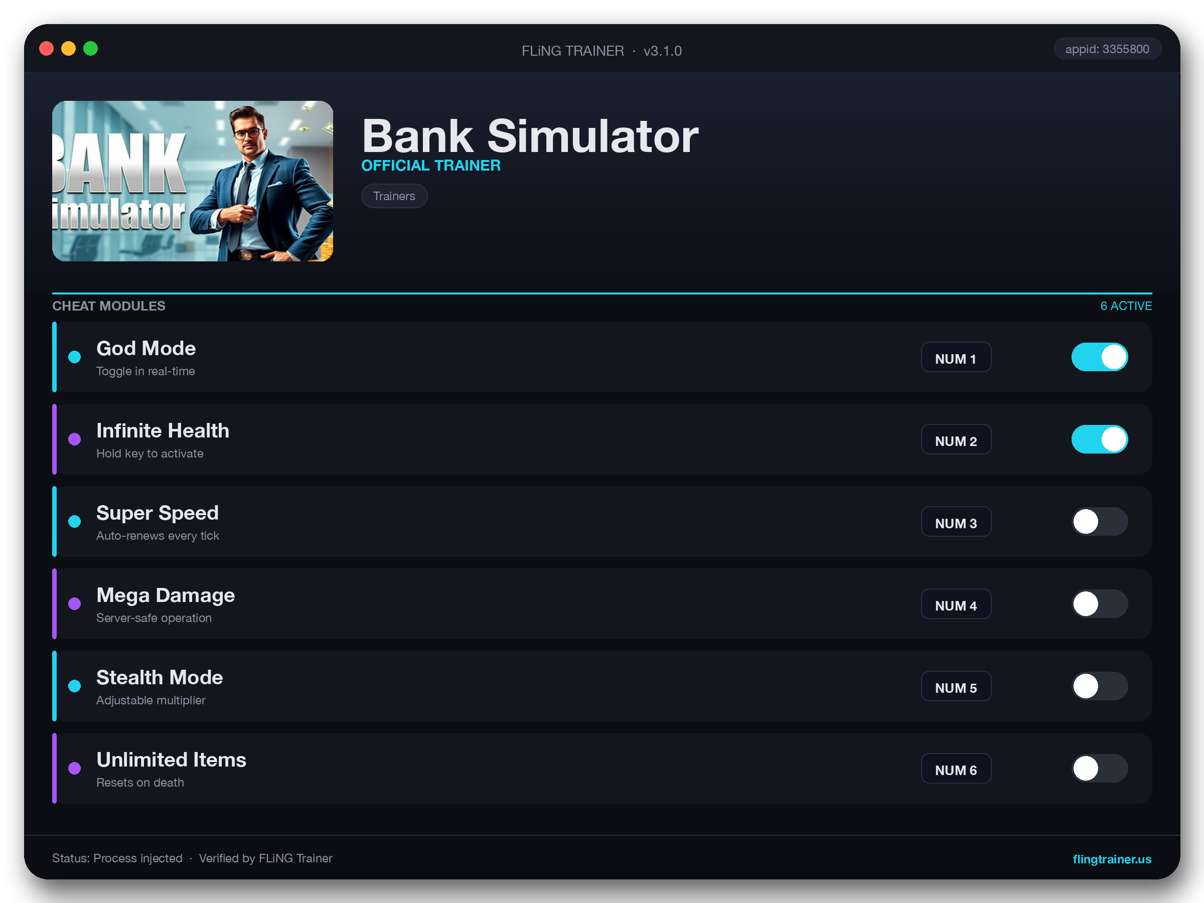 Bank Simulator Trainer interface