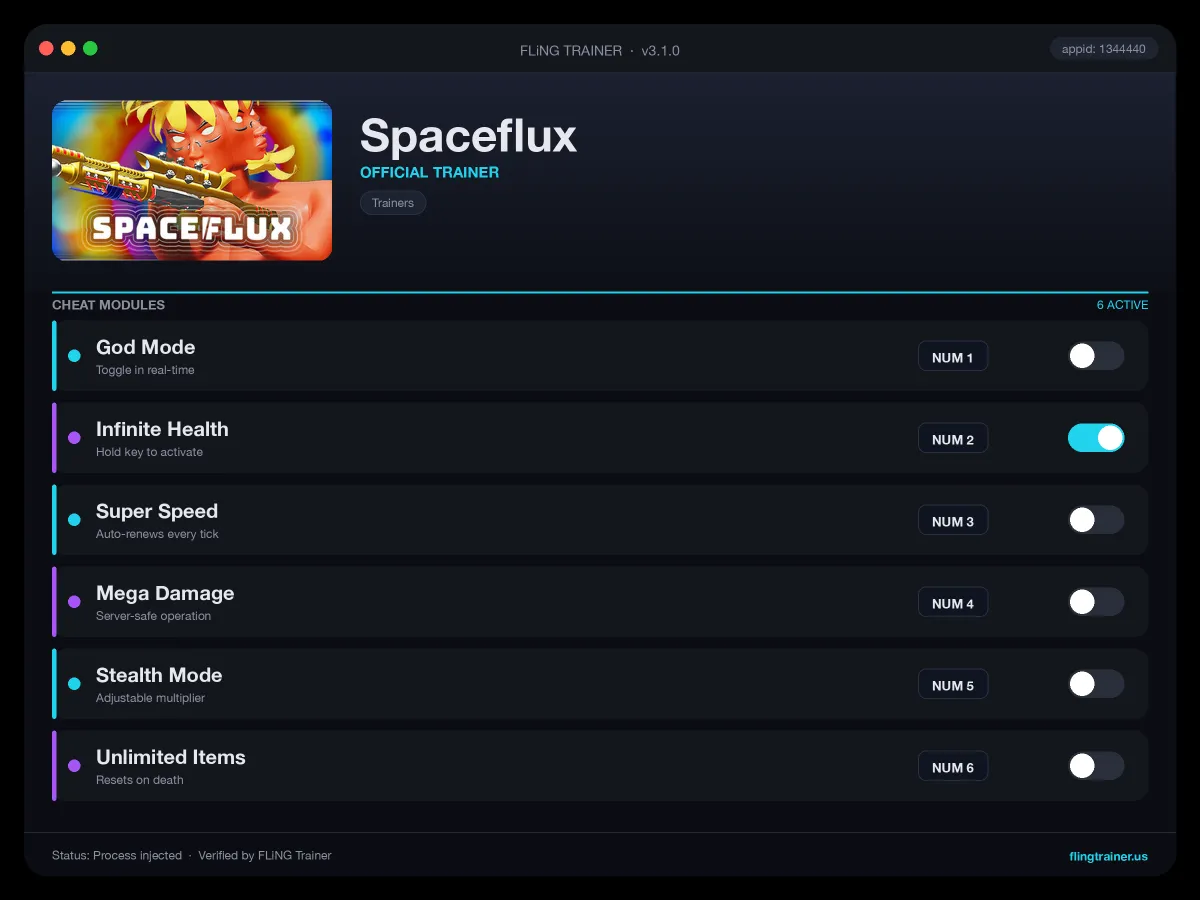 Spaceflux Trainer interface