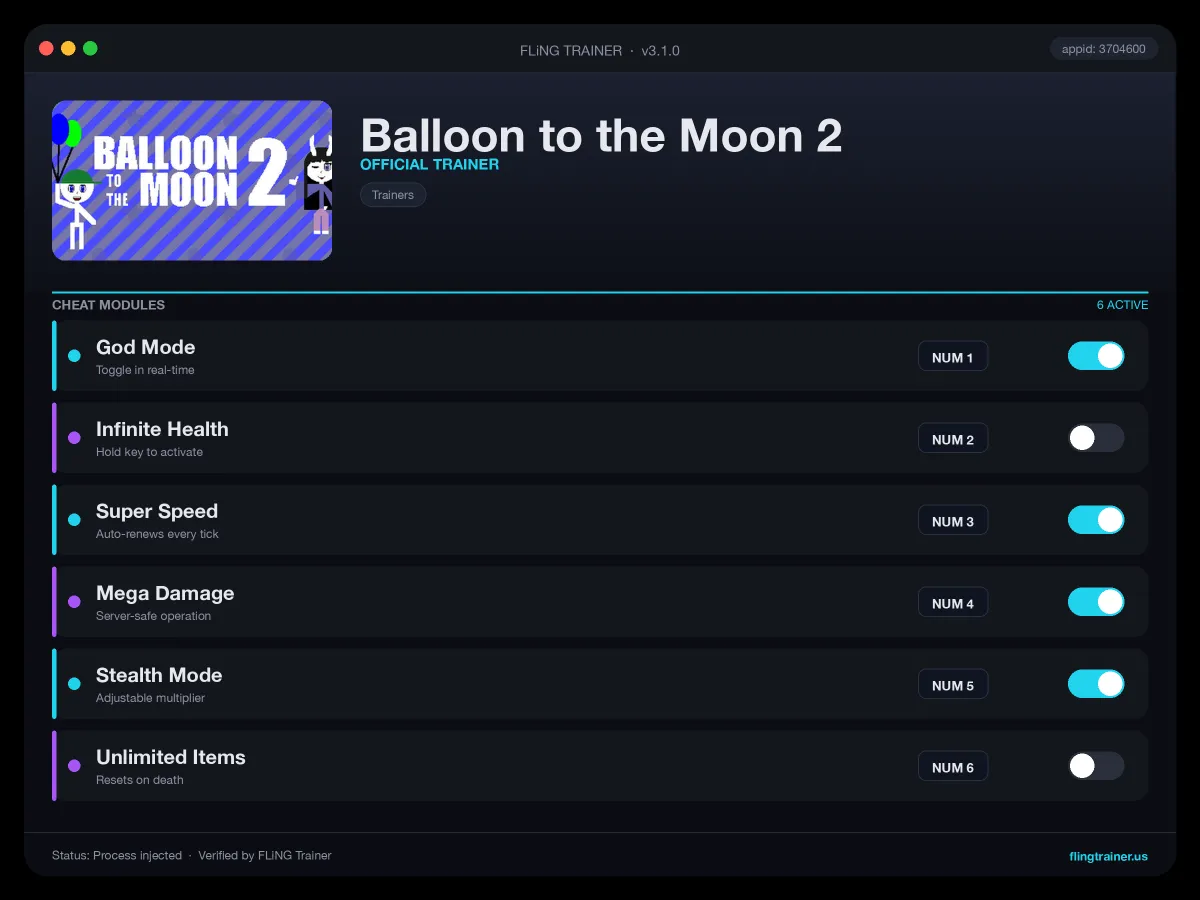 Balloon to the Moon 2 Trainer interface