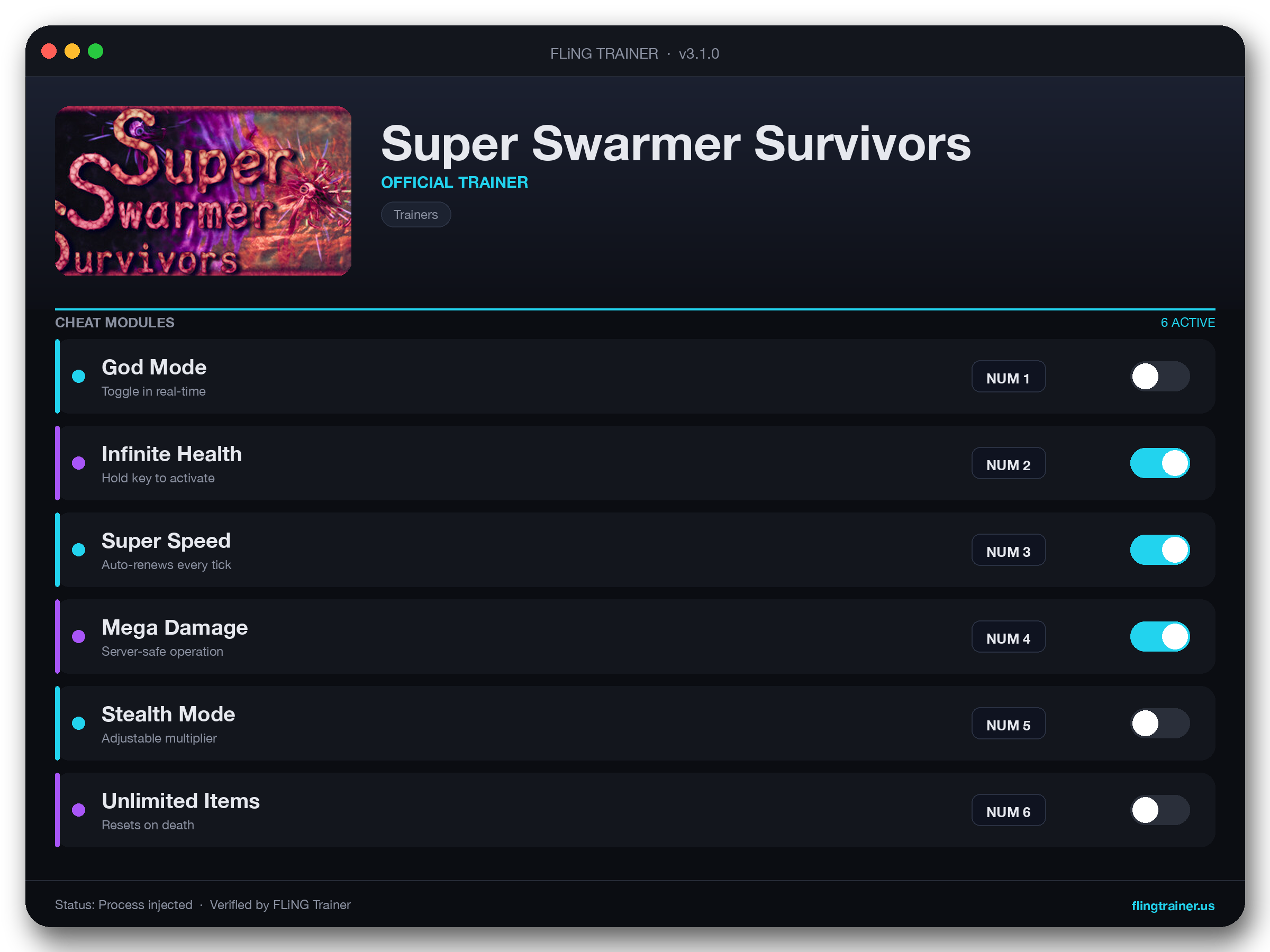 Super Swarmer Survivors Trainer interface