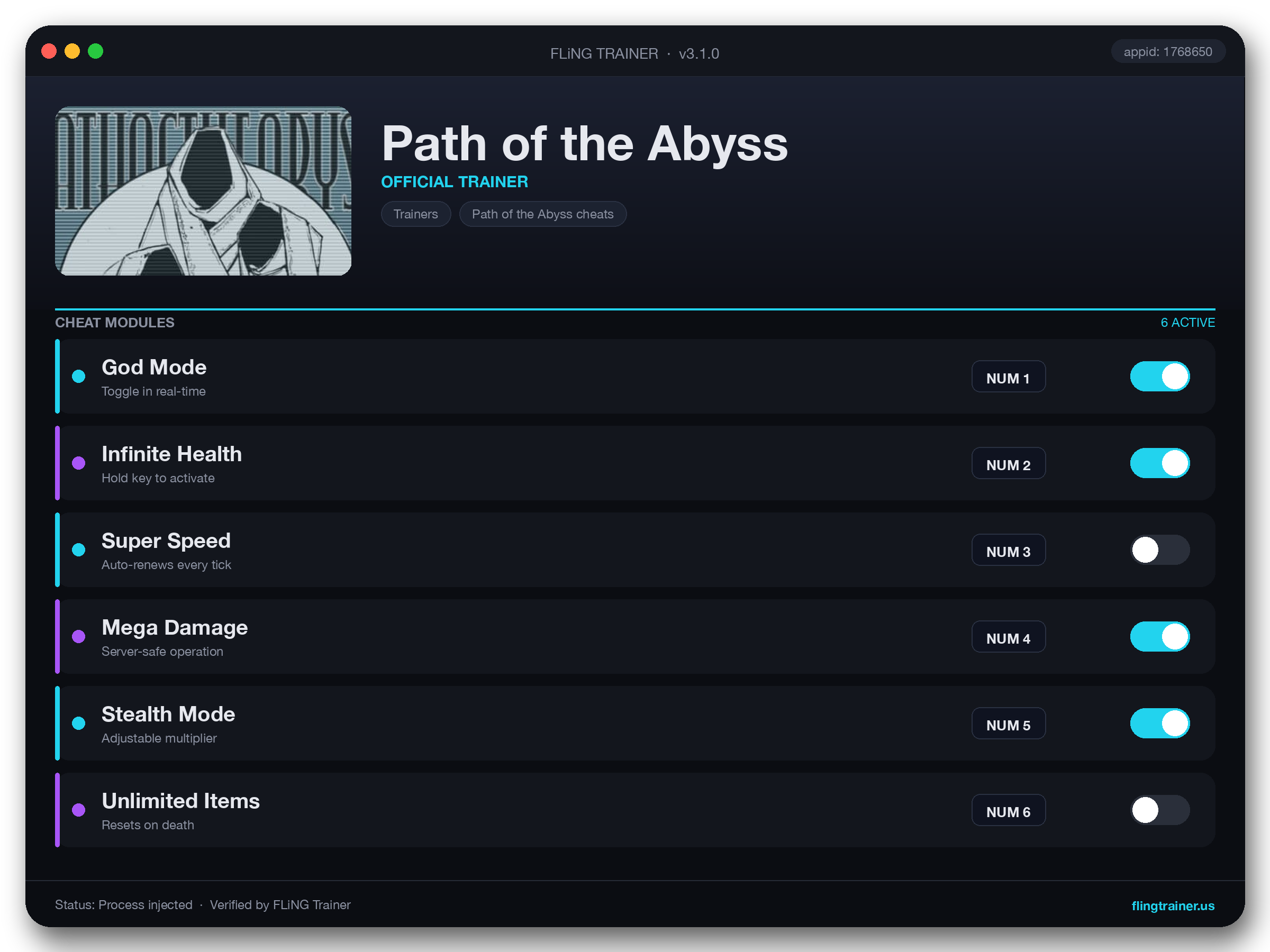 Path of the Abyss Trainer interface