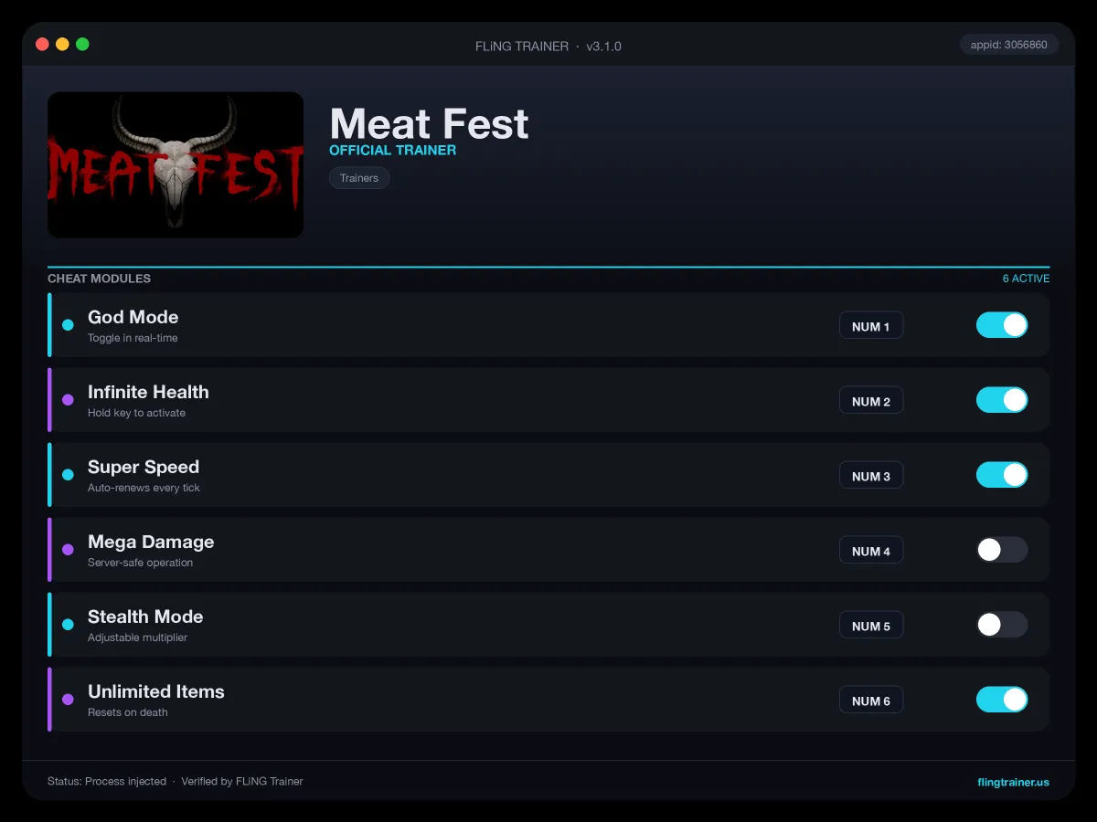 Meat Fest Trainer interface