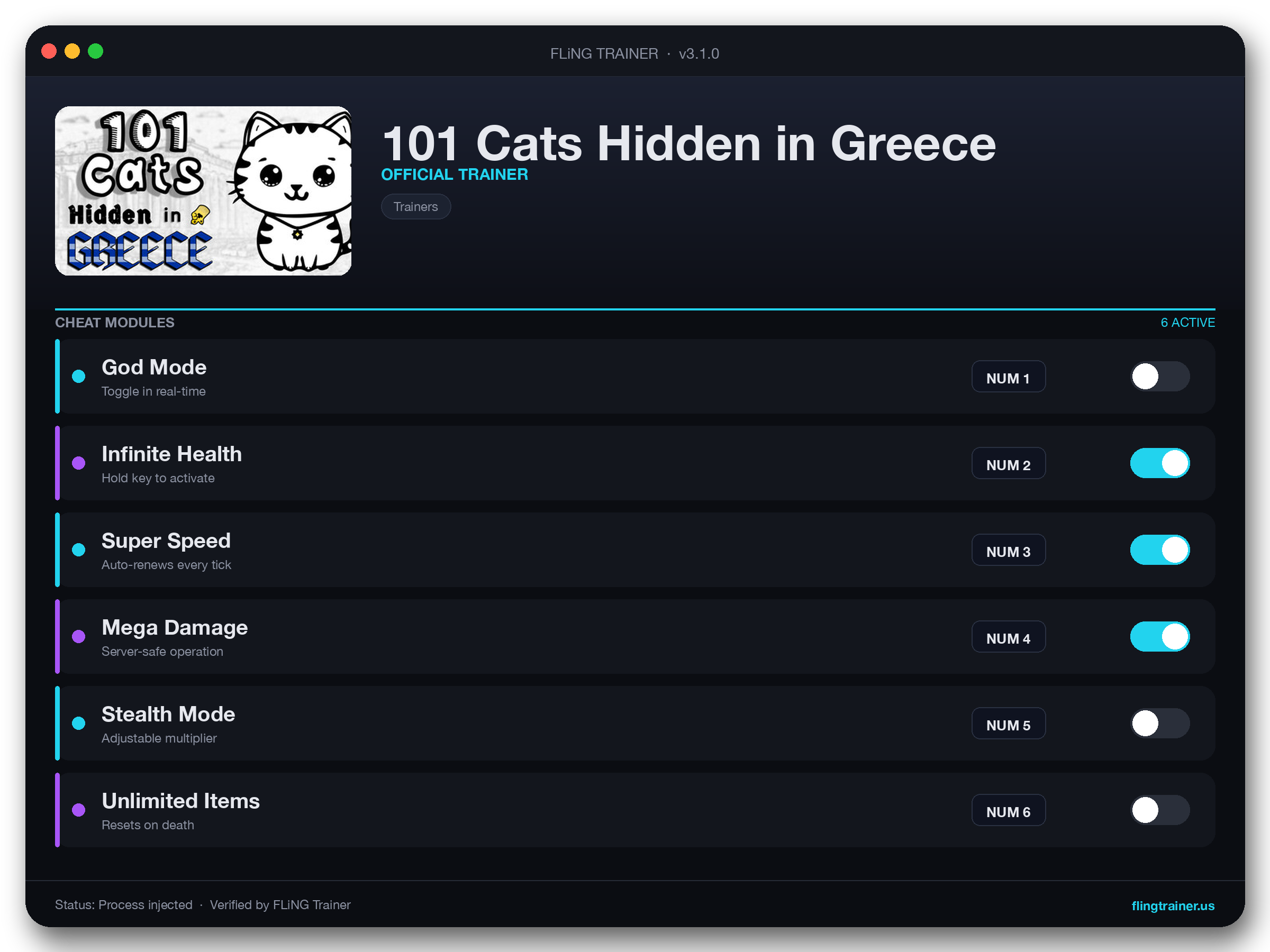 101 Cats Hidden in Greece Trainer interface