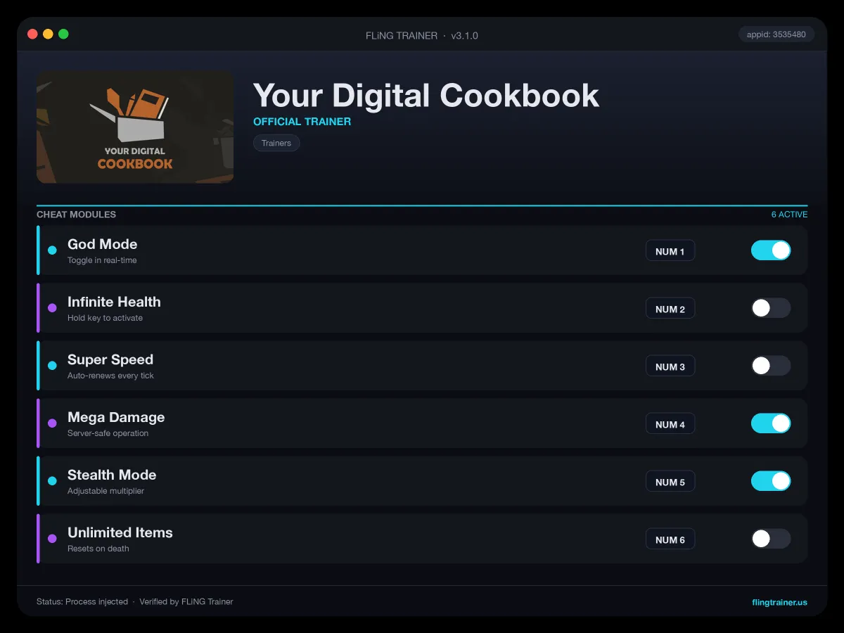 Your Digital Cookbook Trainer interface