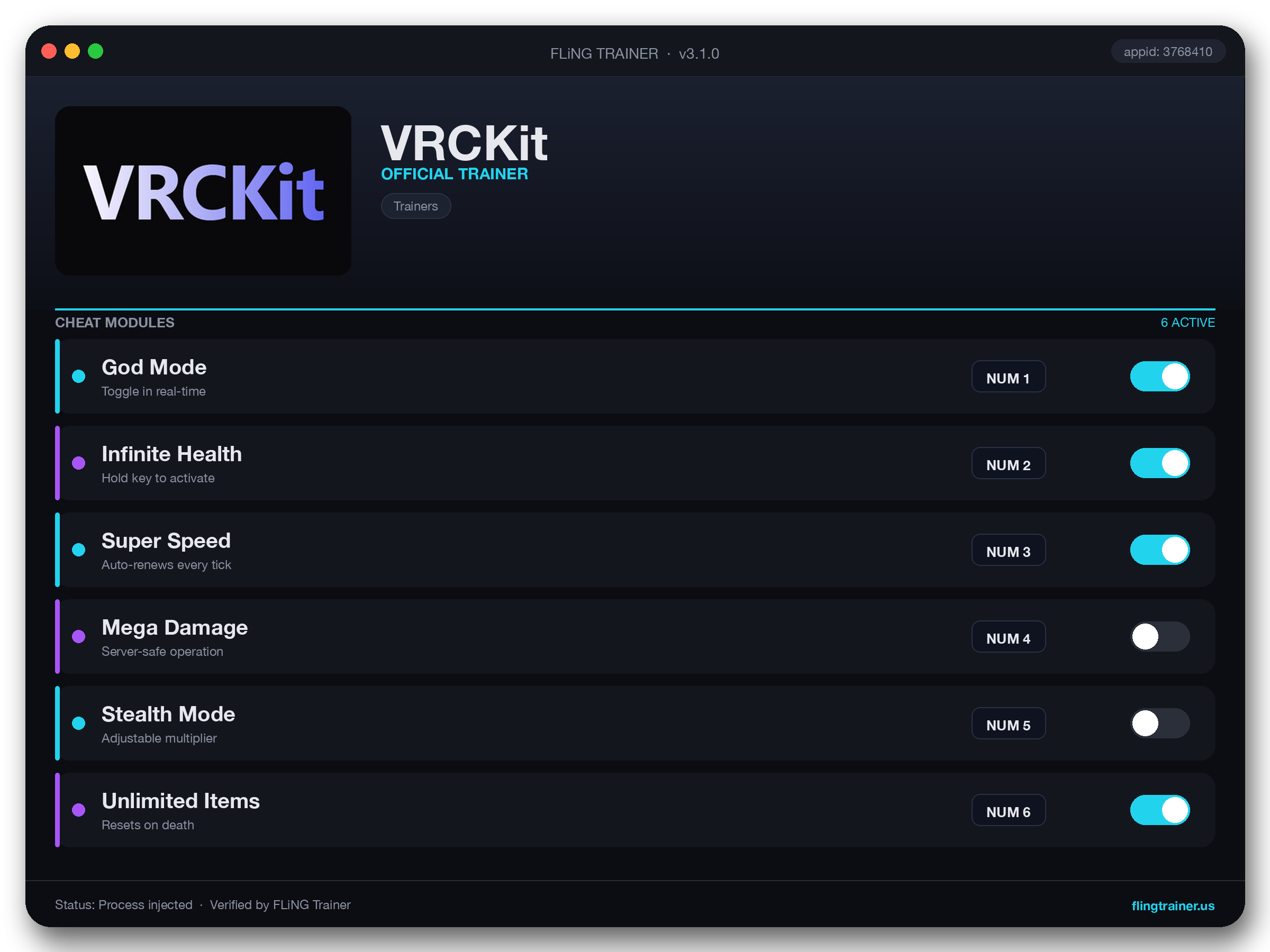 VRCKit Trainer interface