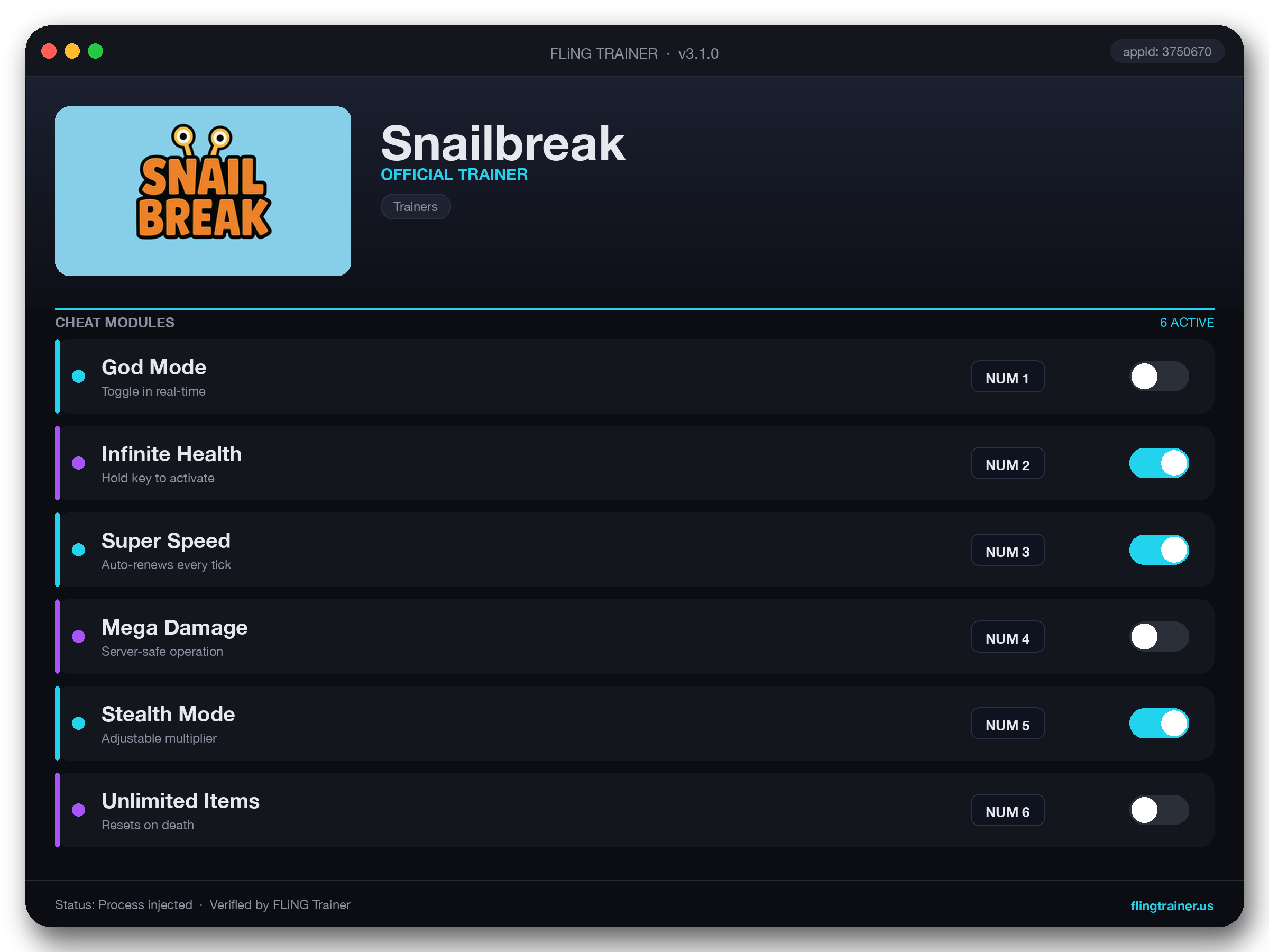Snailbreak Trainer interface