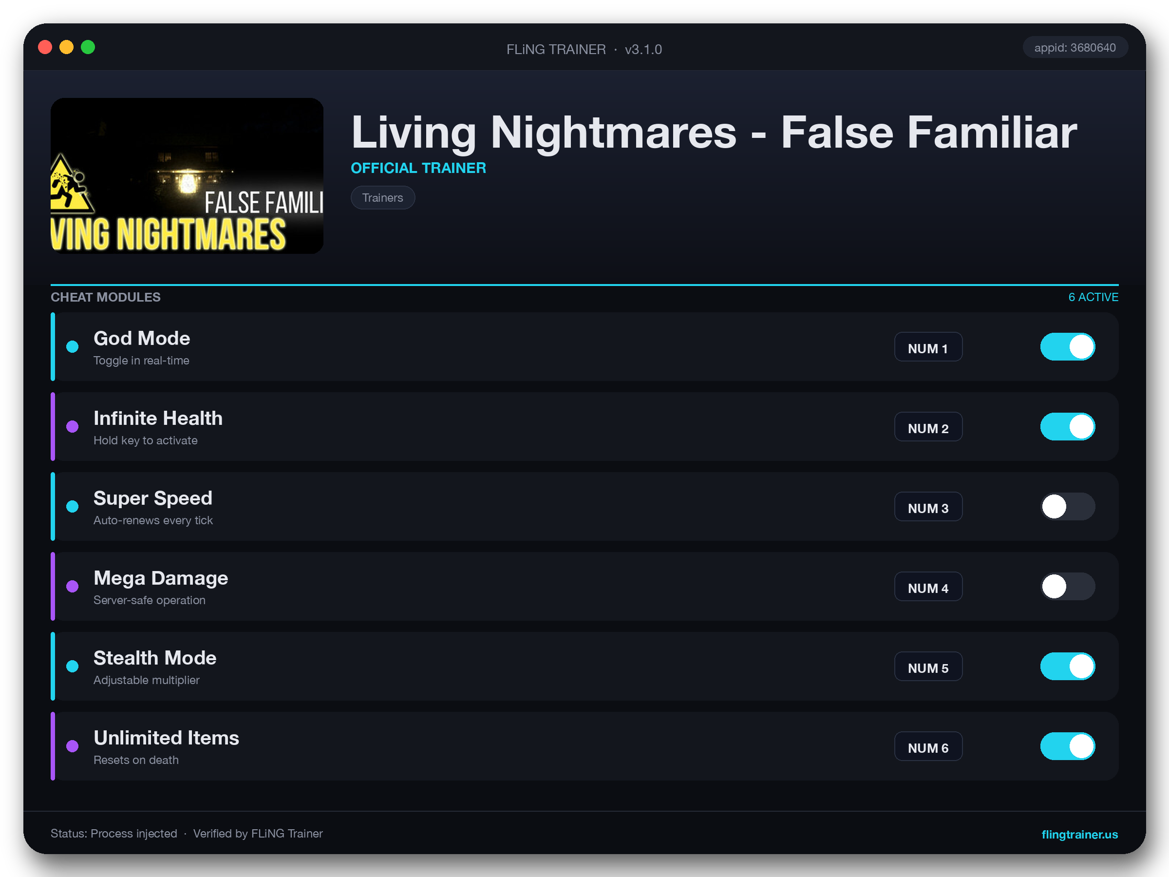 Living Nightmares - False Familiar Trainer interface