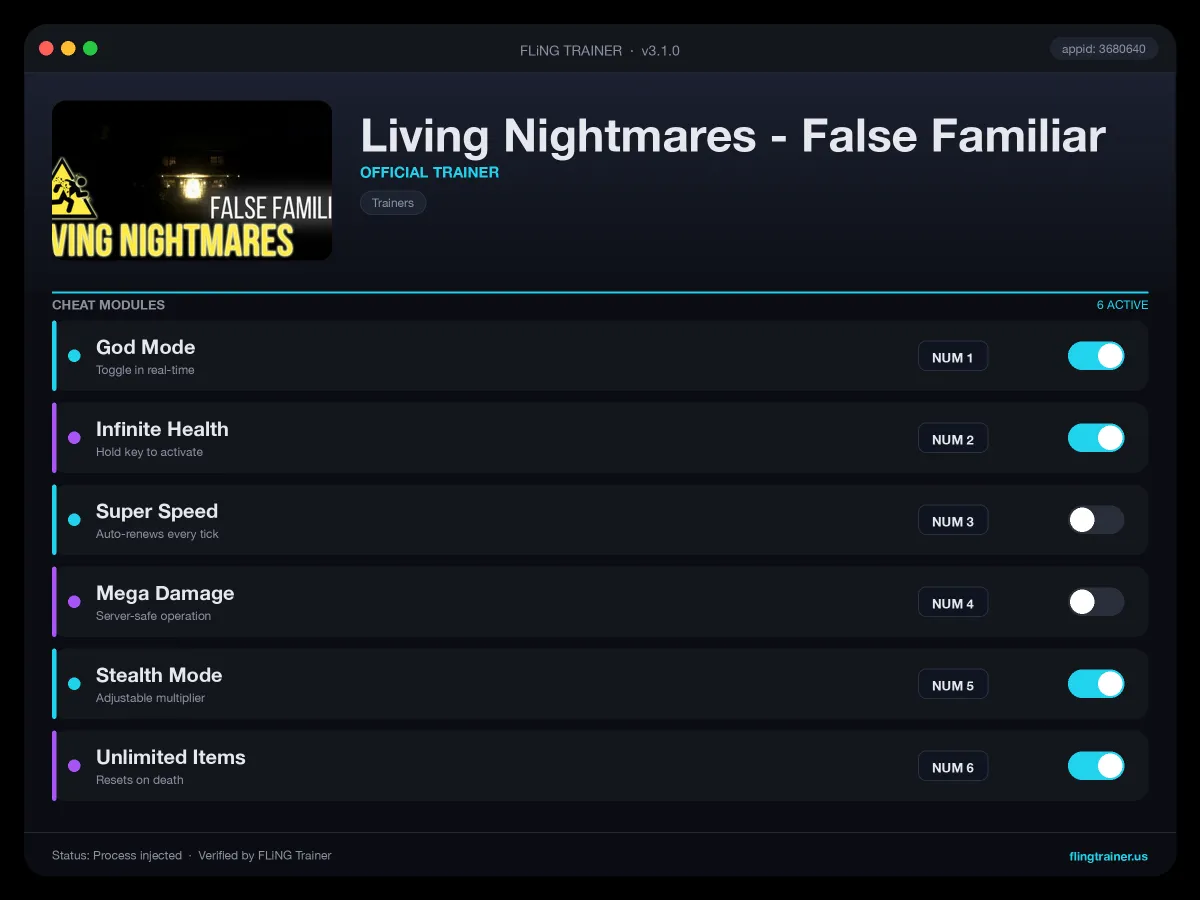 Living Nightmares - False Familiar Trainer interface