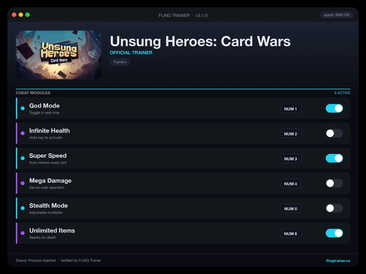 Unsung Heroes: Card Wars Trainer interface