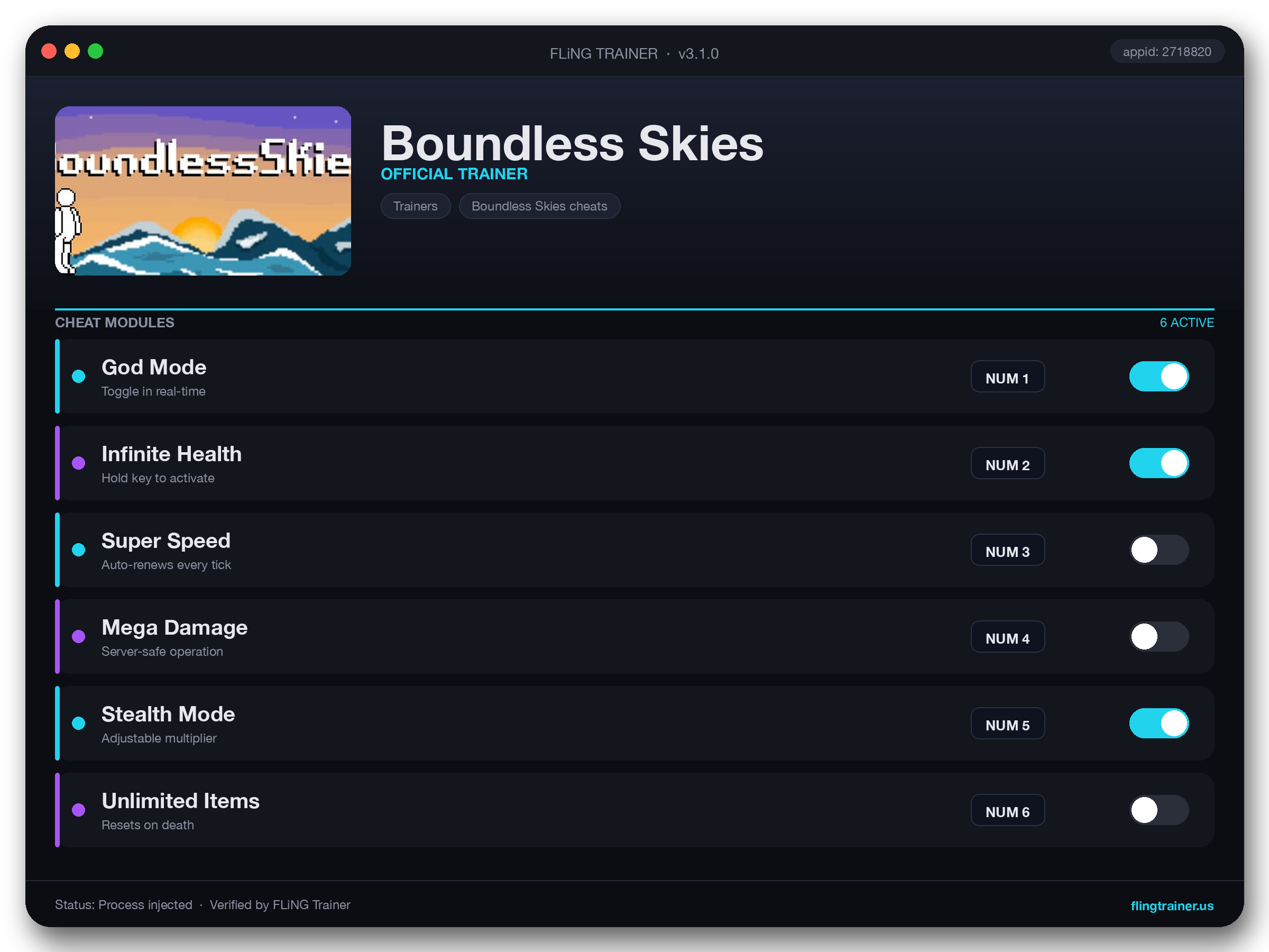 Boundless Skies Trainer interface