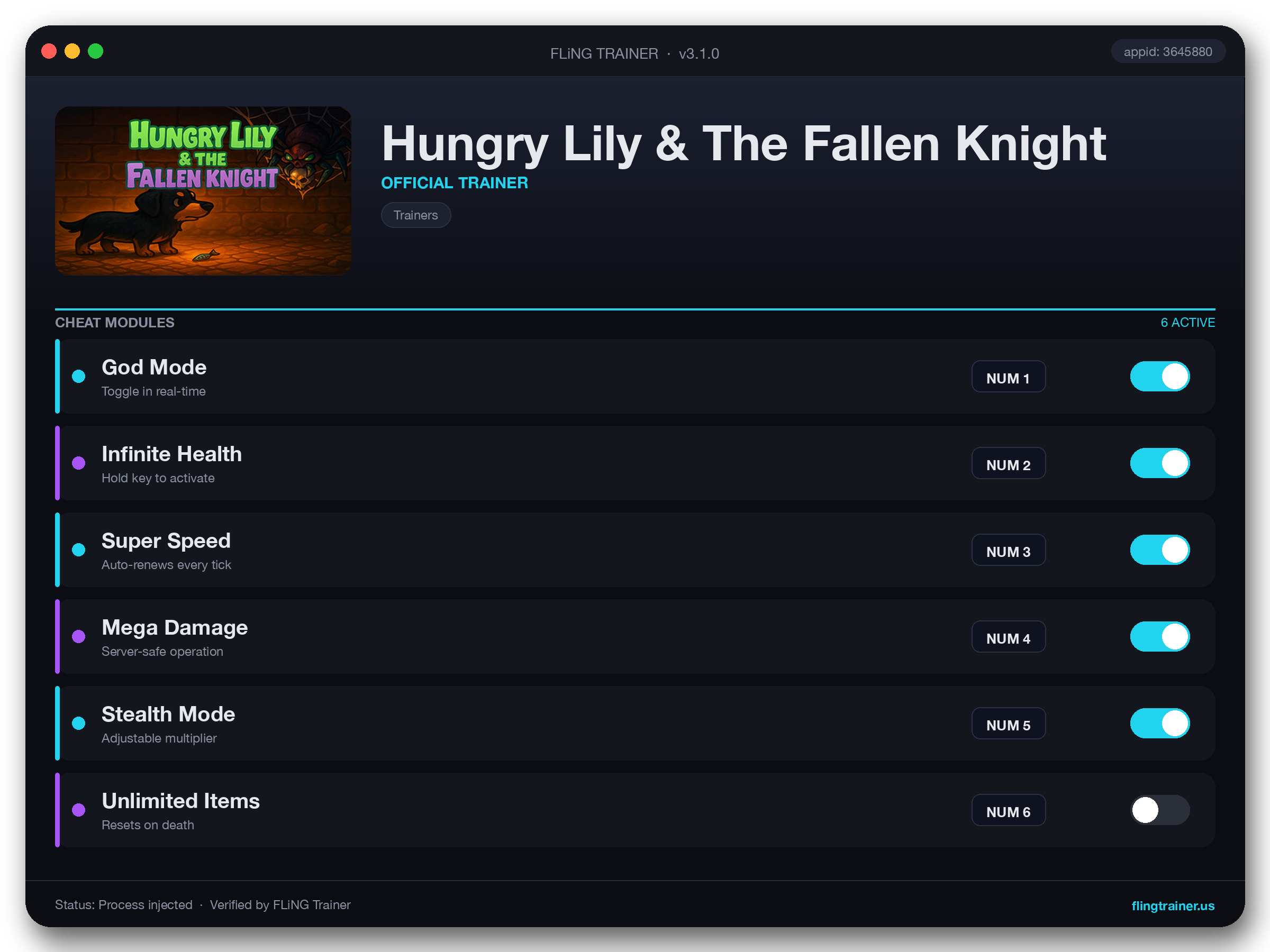 Hungry Lily & The Fallen Knight Trainer interface