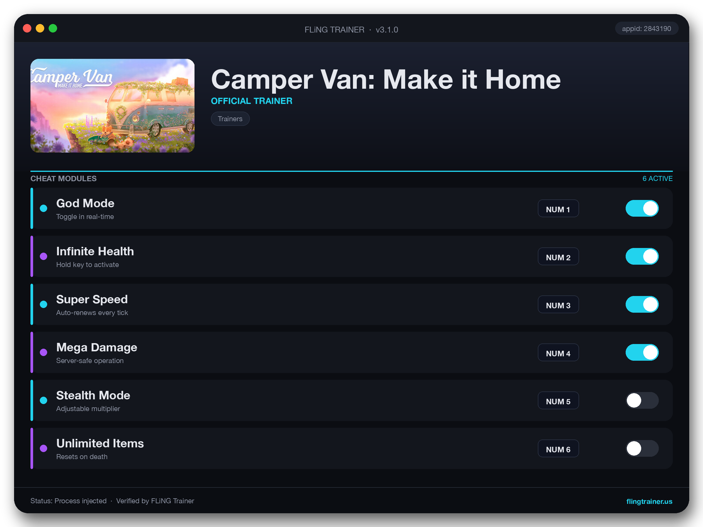 Camper Van: Make it Home Trainer interface
