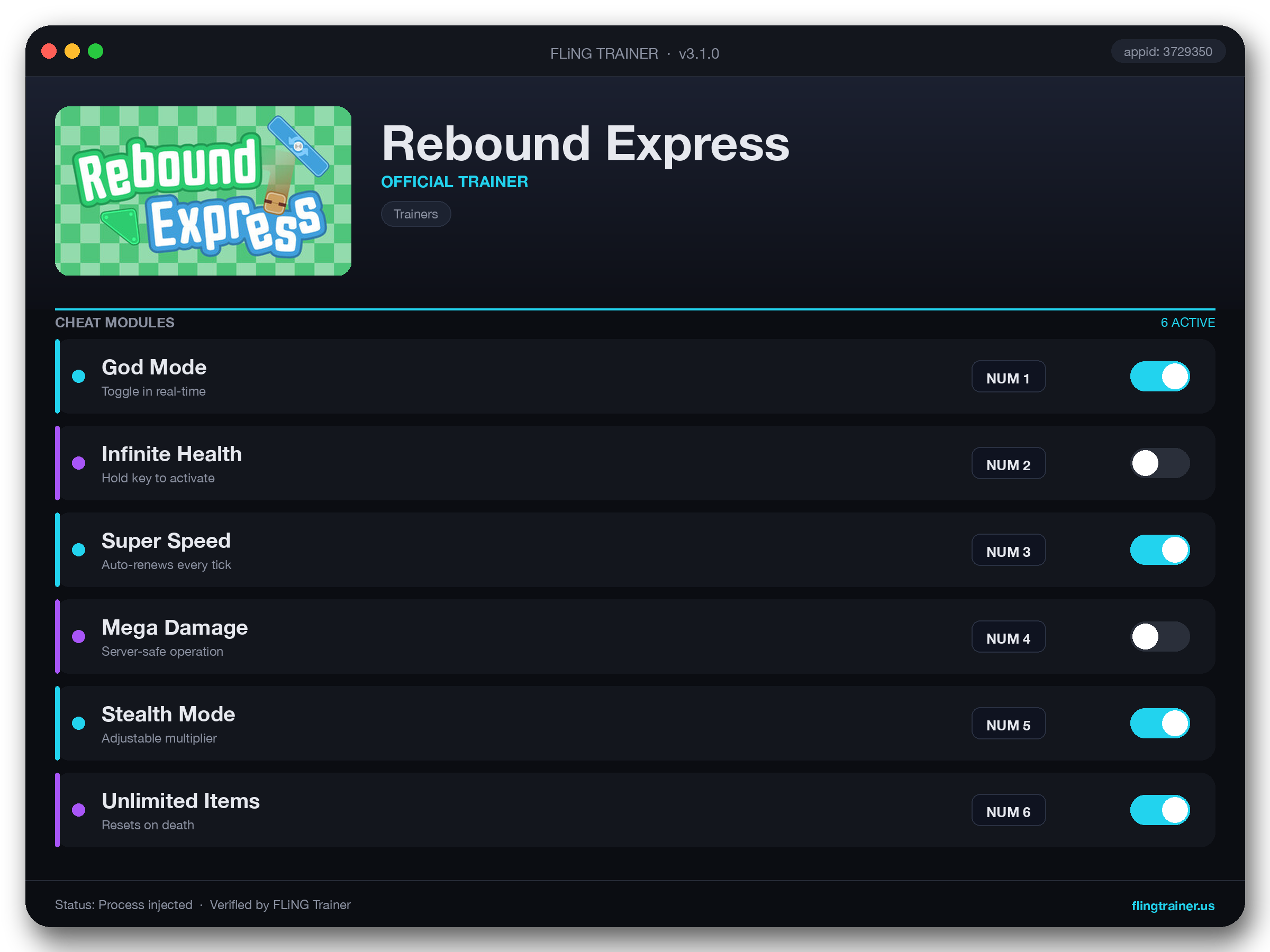 Rebound Express Trainer interface