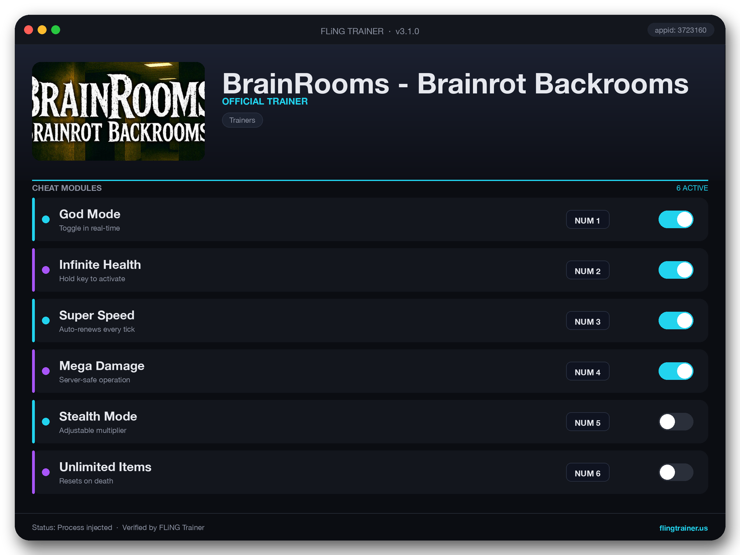 BrainRooms - Brainrot Backrooms Trainer interface
