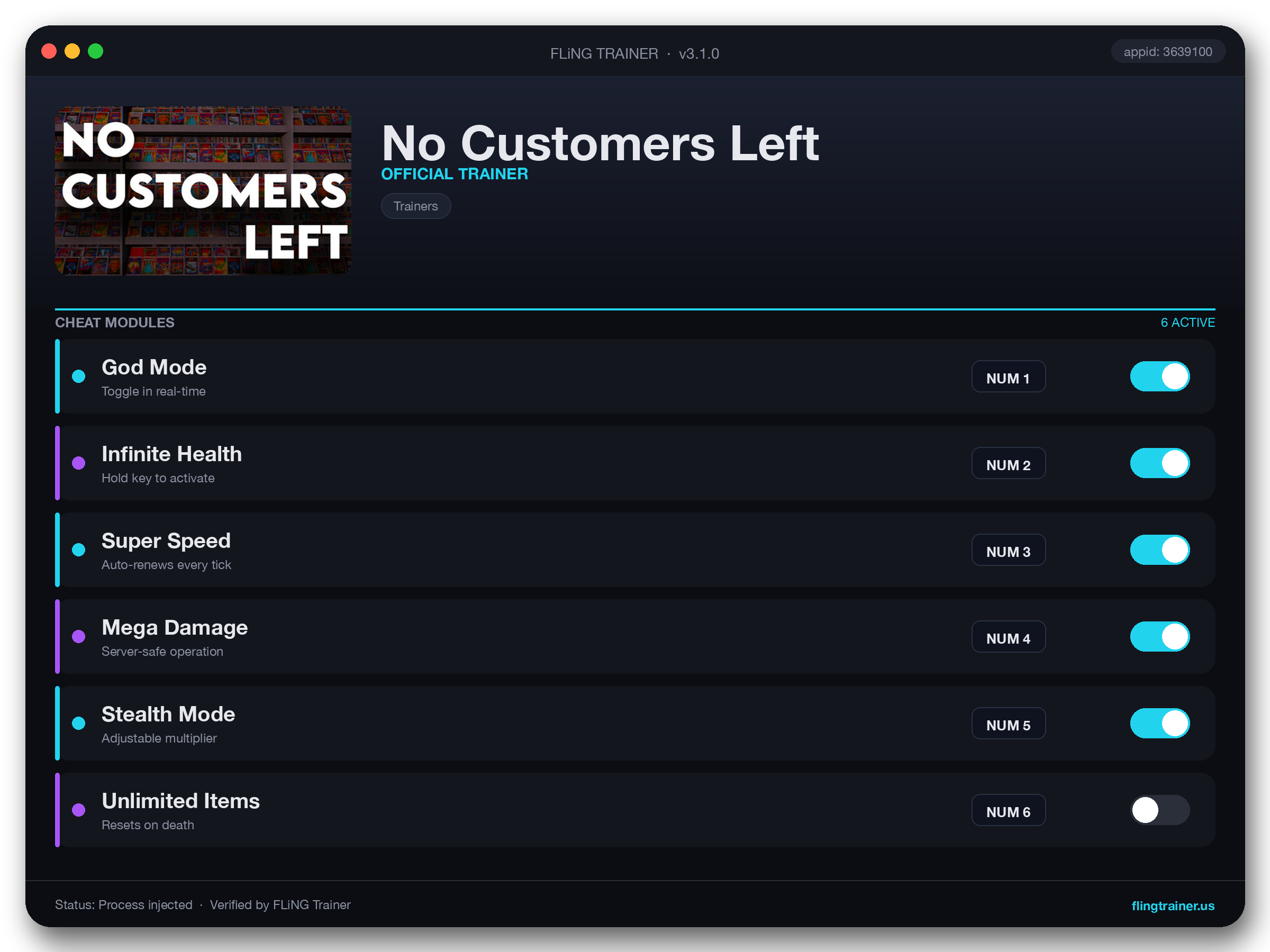 No Customers Left Trainer interface