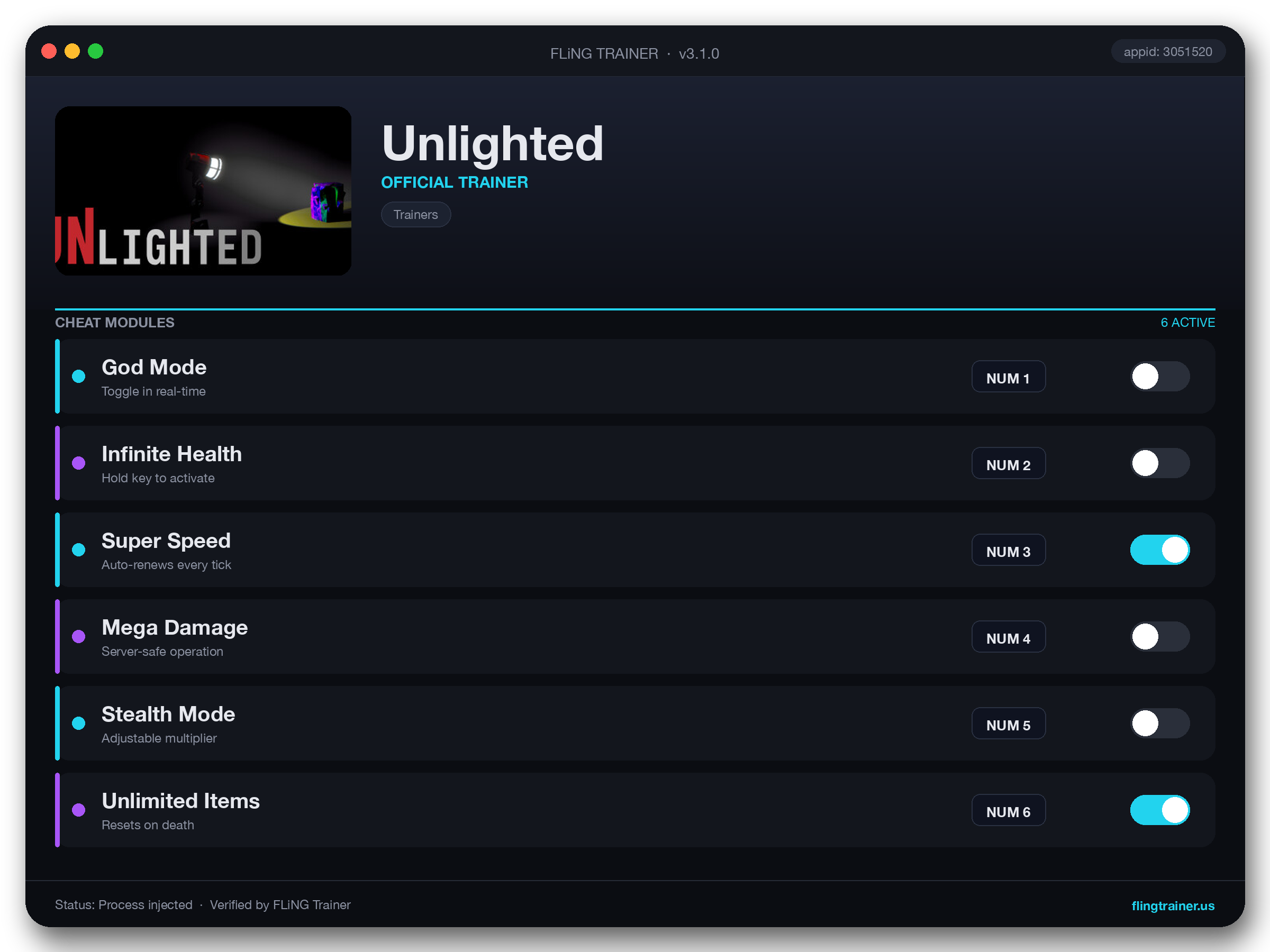 Unlighted Trainer interface