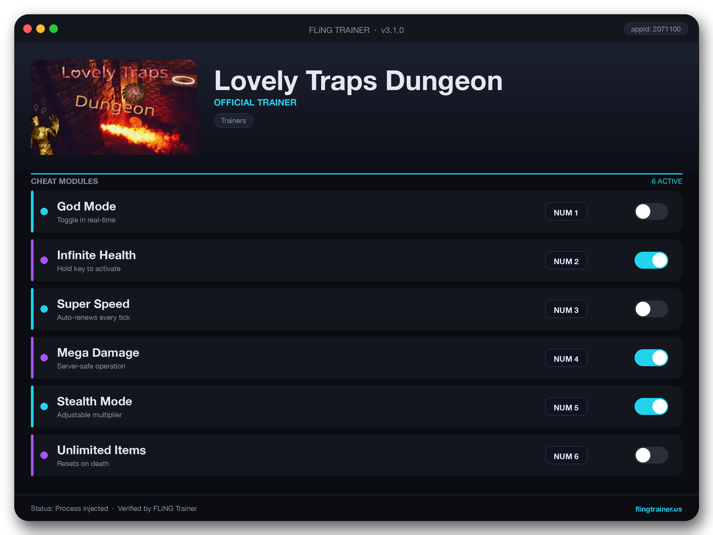 Lovely Traps Dungeon Trainer interface